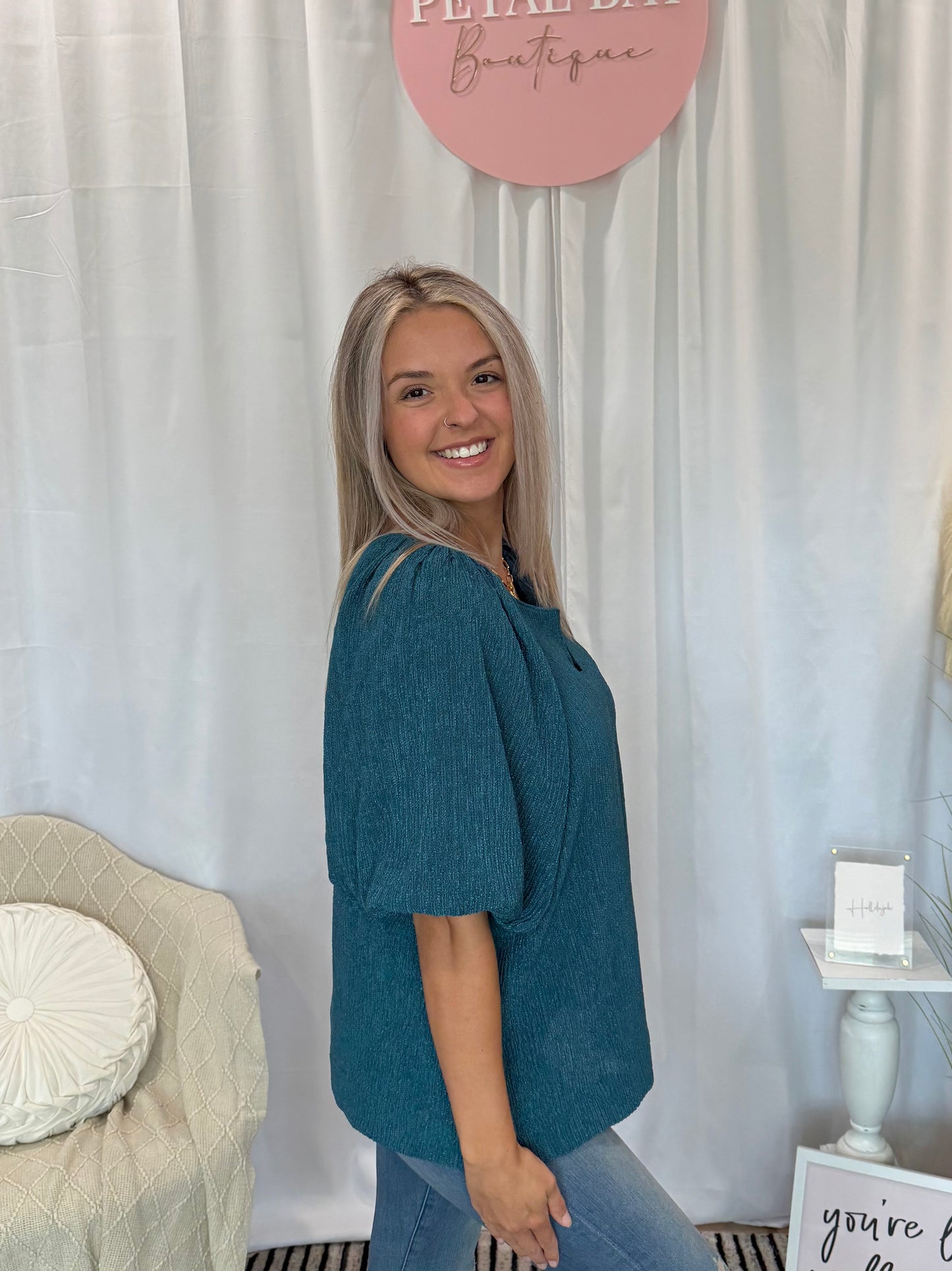Tasteful Teal Glam Top