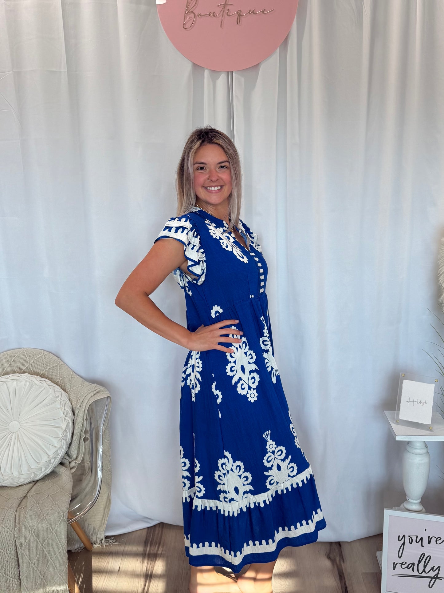 Cobalt Ruffle French Quarter Dress