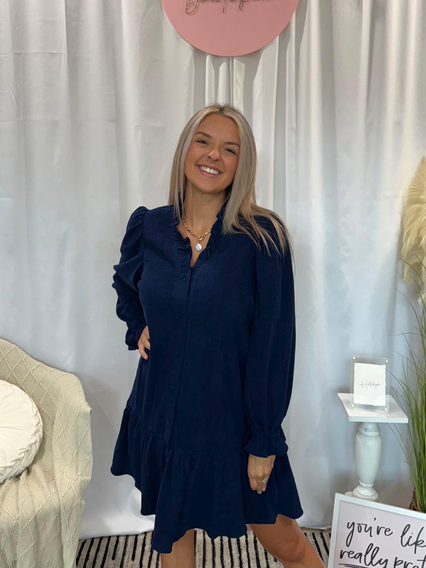 Navy Corduroy Comfort Dress