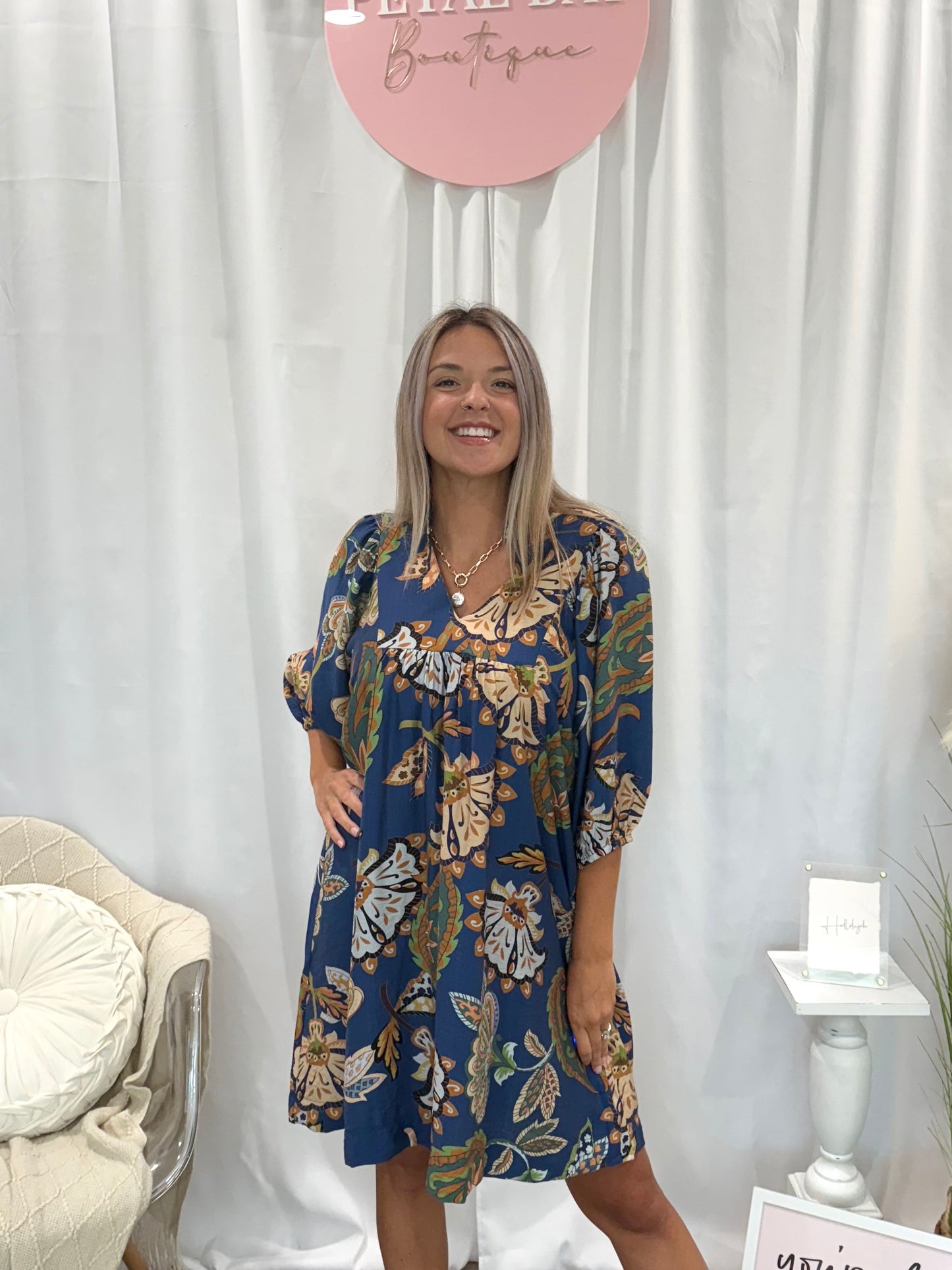 Leafy Blue Dress
