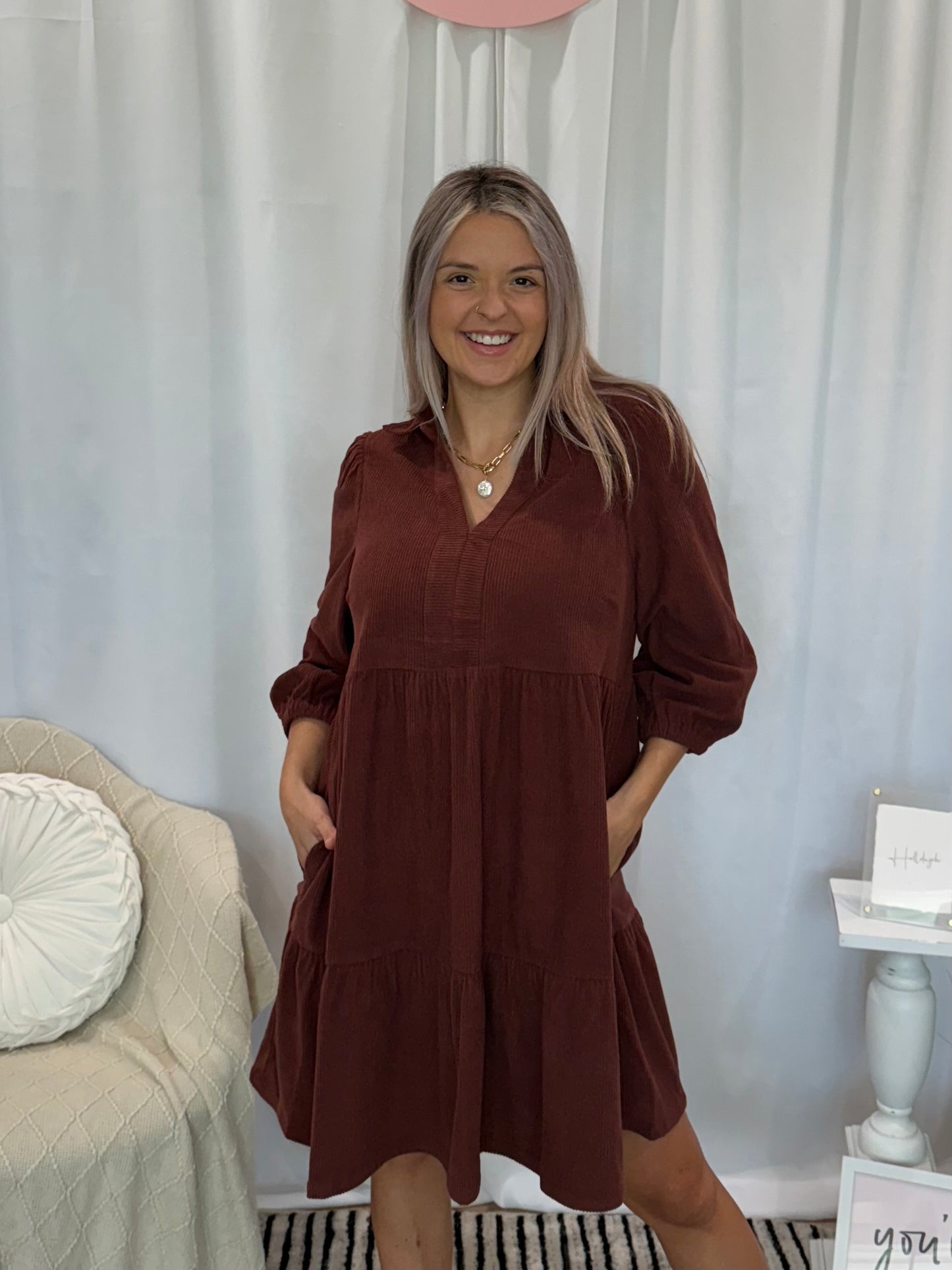 Espresso Corduroy Classic Dress (Pockets!)