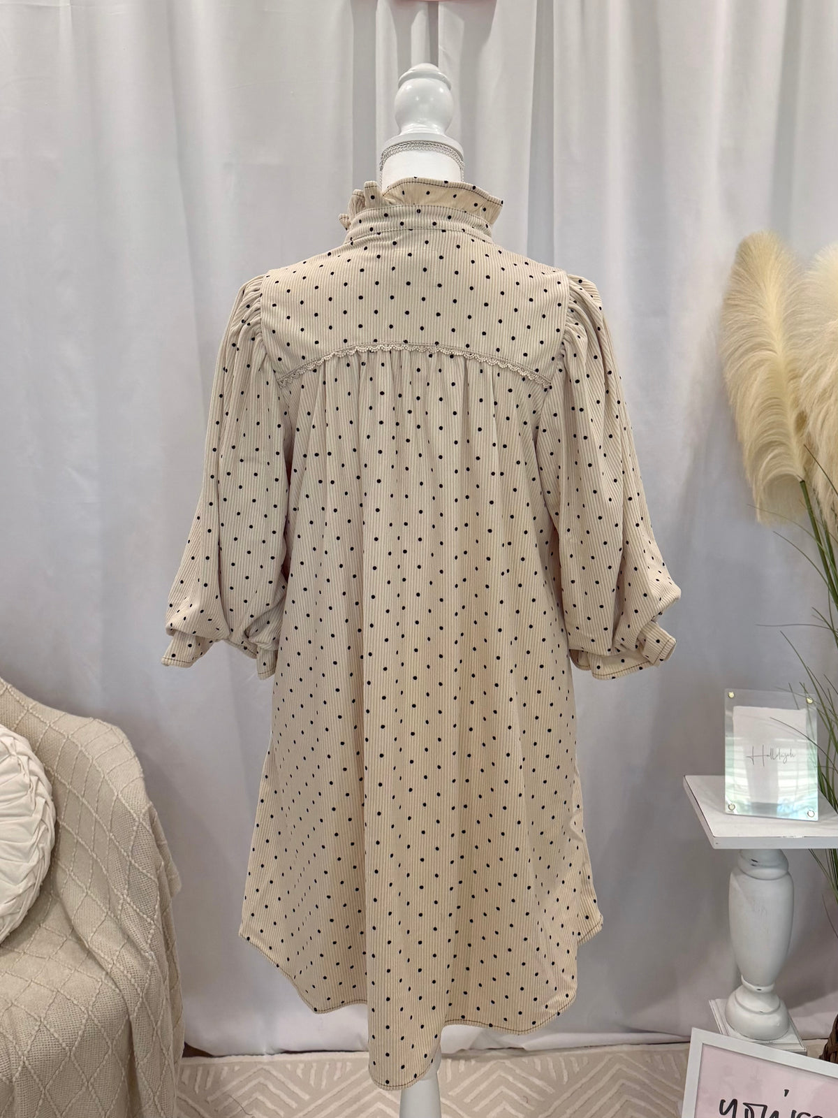 Corduroy Cream Polka Dot Dress