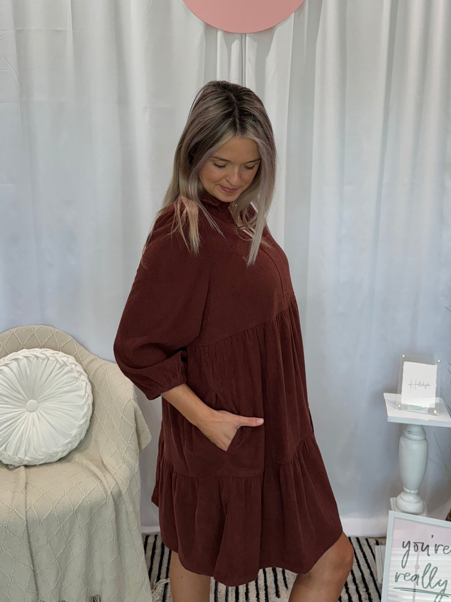 Espresso Corduroy Classic Dress (Pockets!)