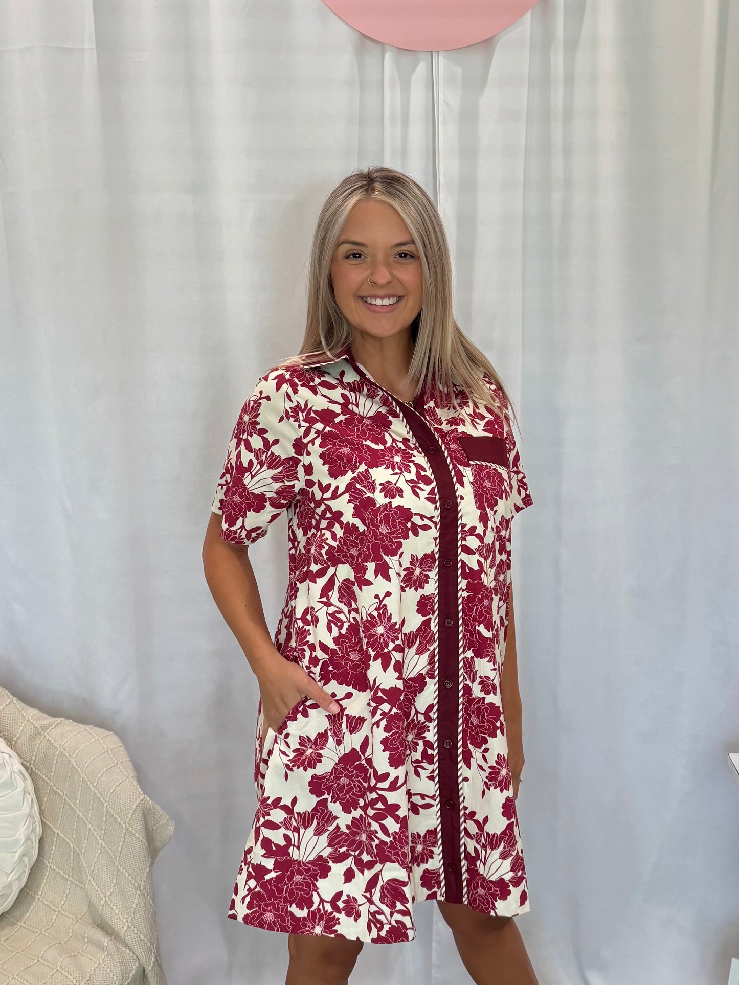 Vivid Burgundy Dress (Pockets!)
