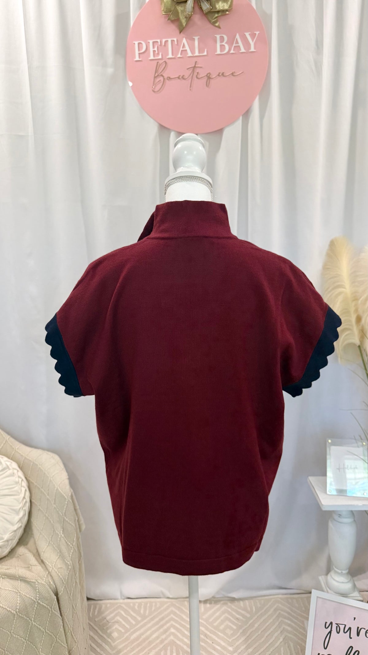 Scalloped Maroon Zip Top