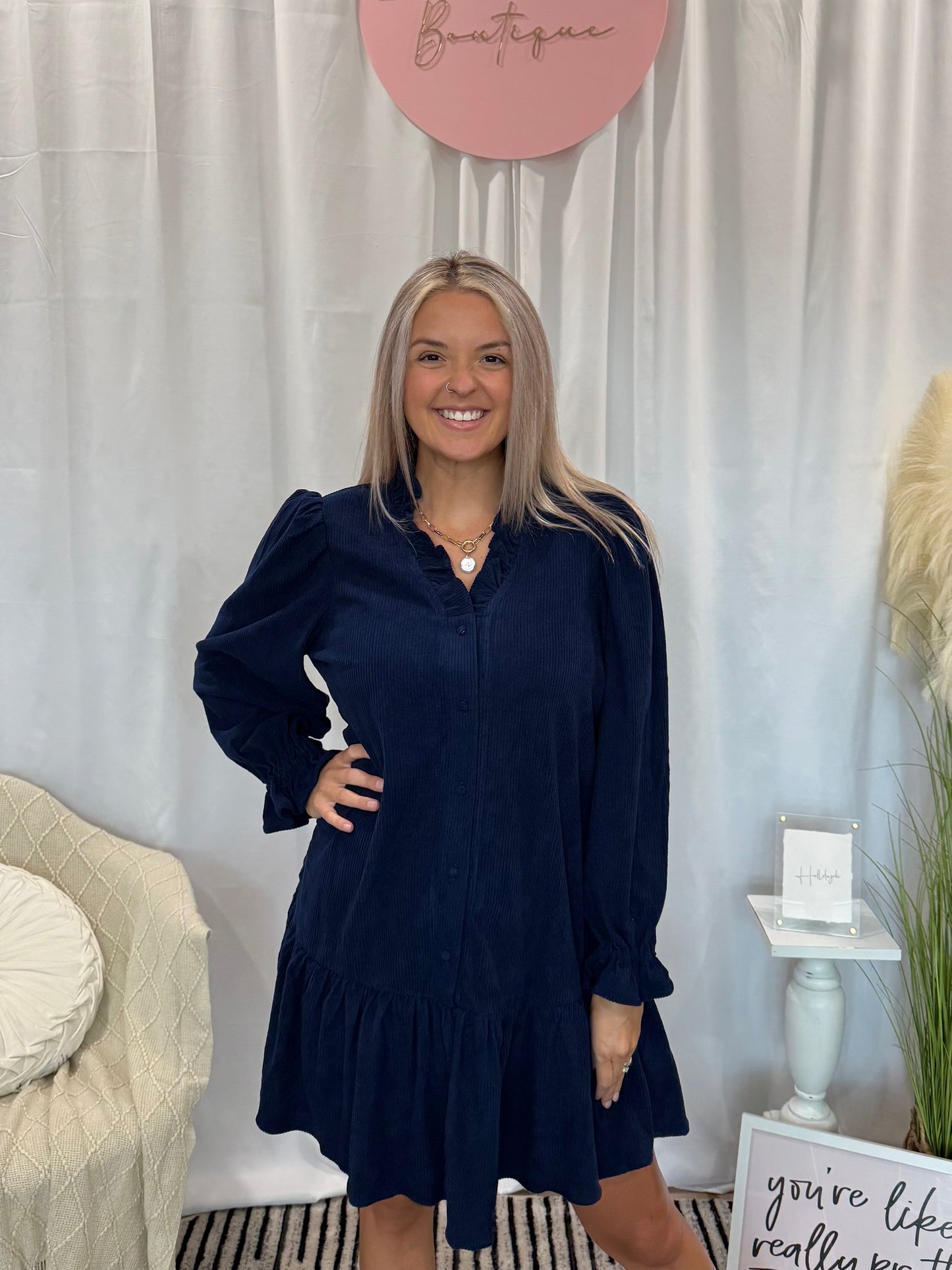 Navy Corduroy Comfort Dress