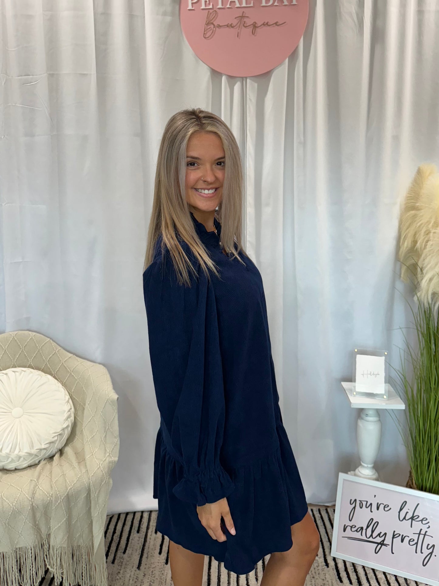Navy Corduroy Comfort Dress