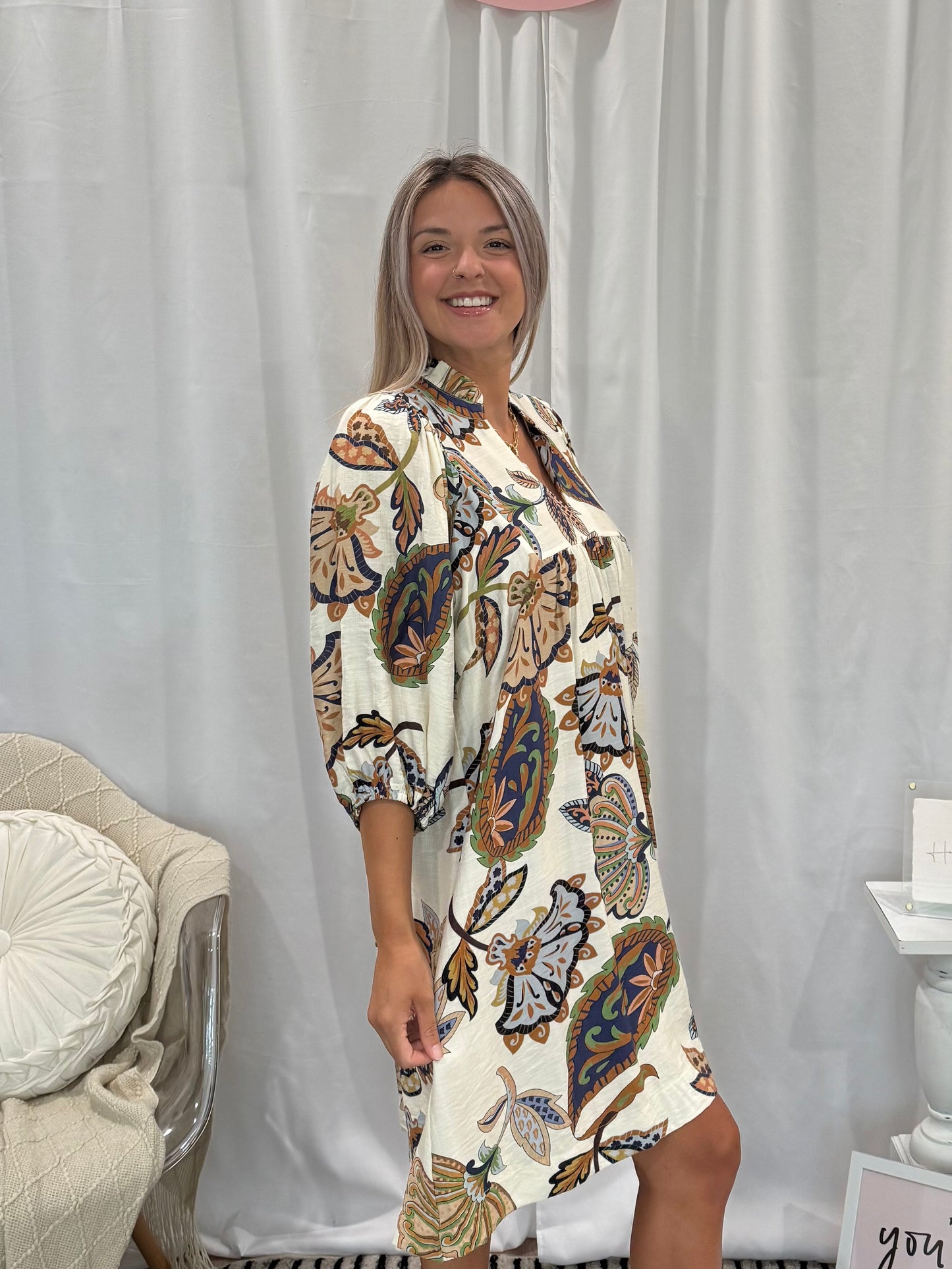Leafy Cream Dress