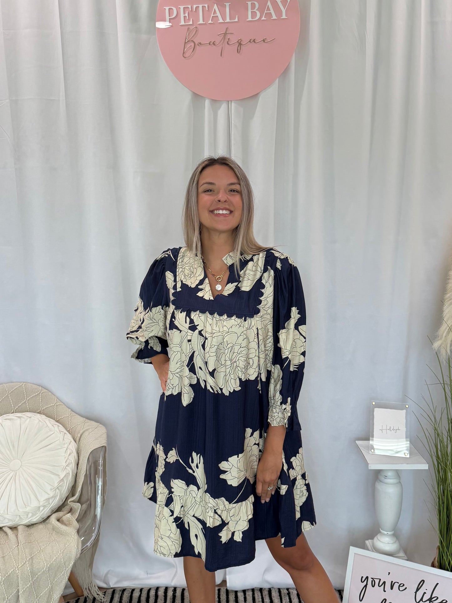 Navy Chic Floral Dress