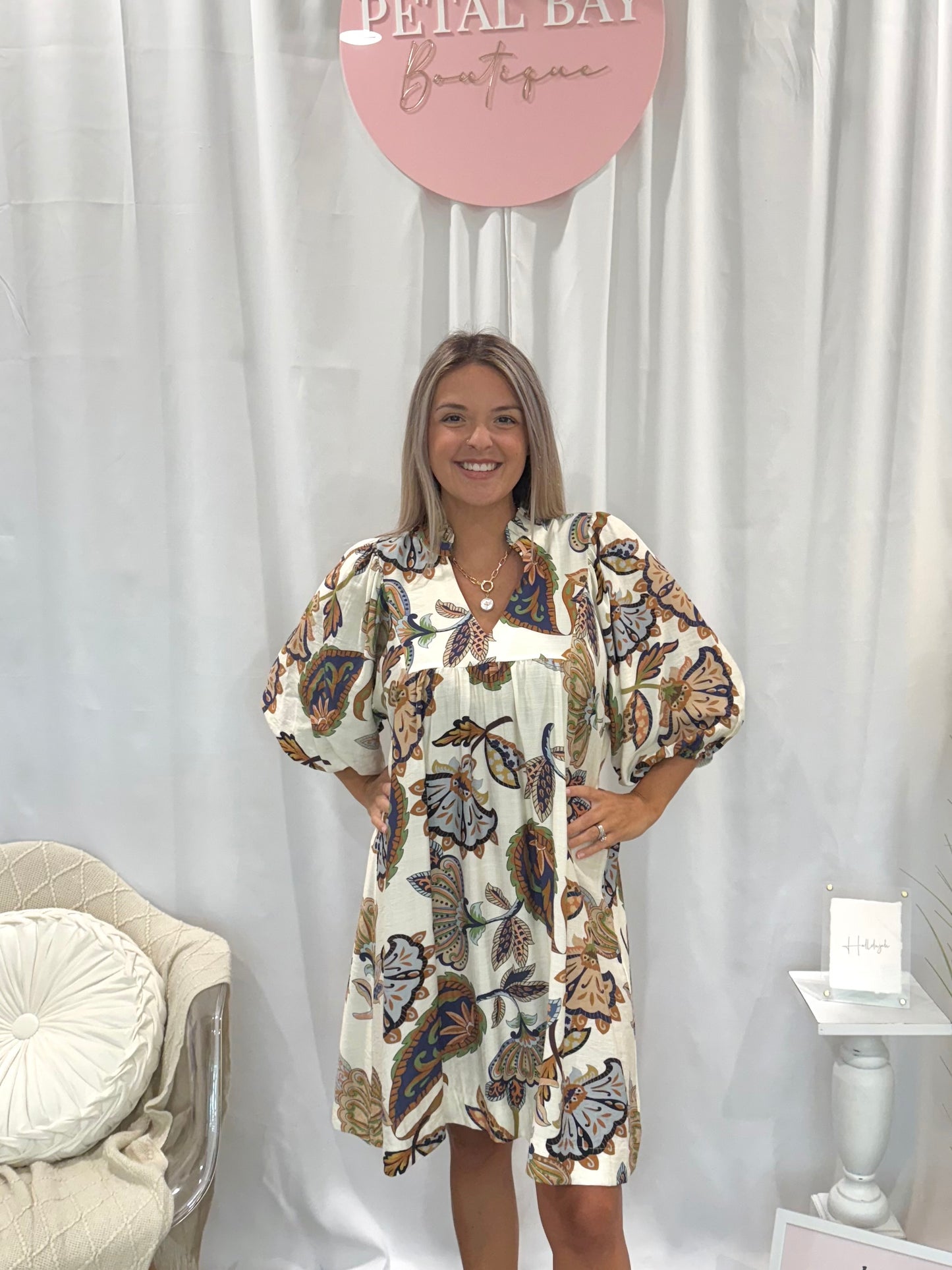 Leafy Cream Dress