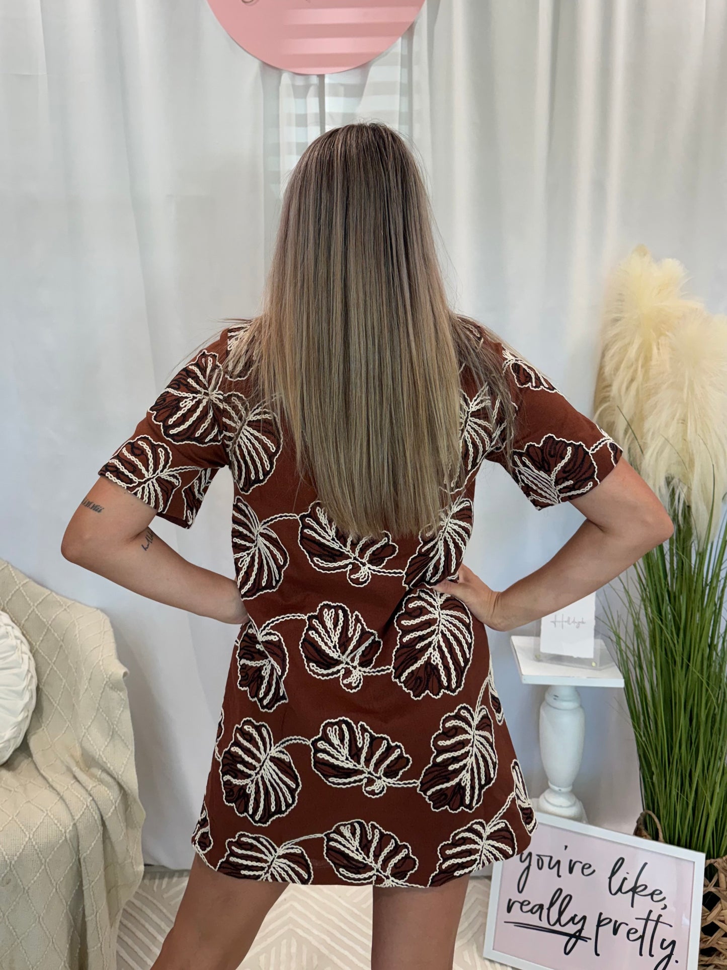 Leafy Chocolate Dress (Pockets!)