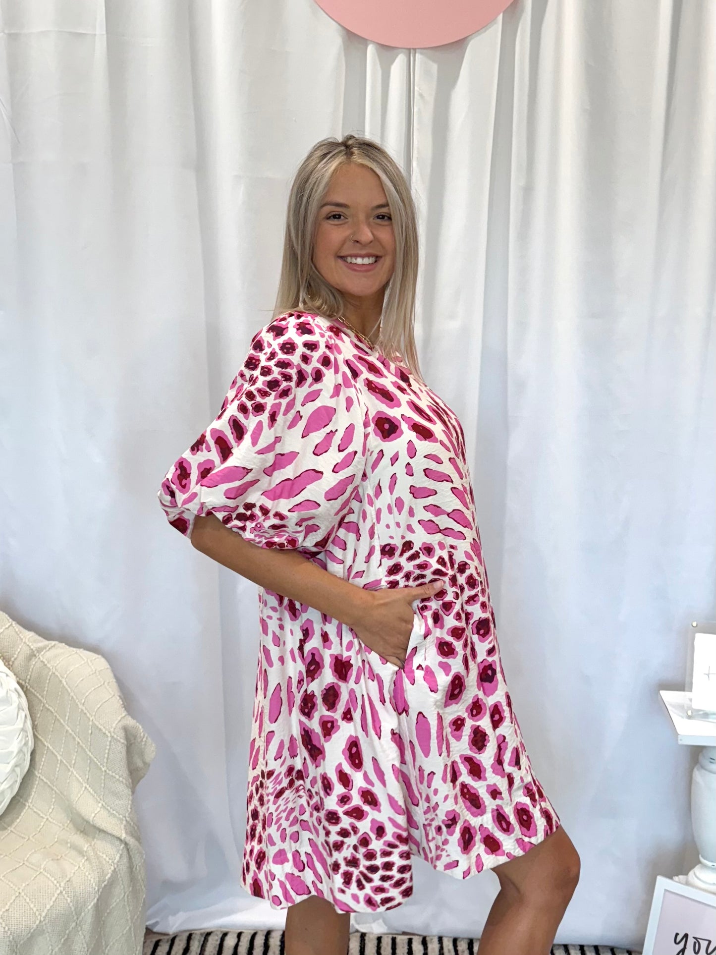 Raspberry Cheetah Dress (Pockets!)