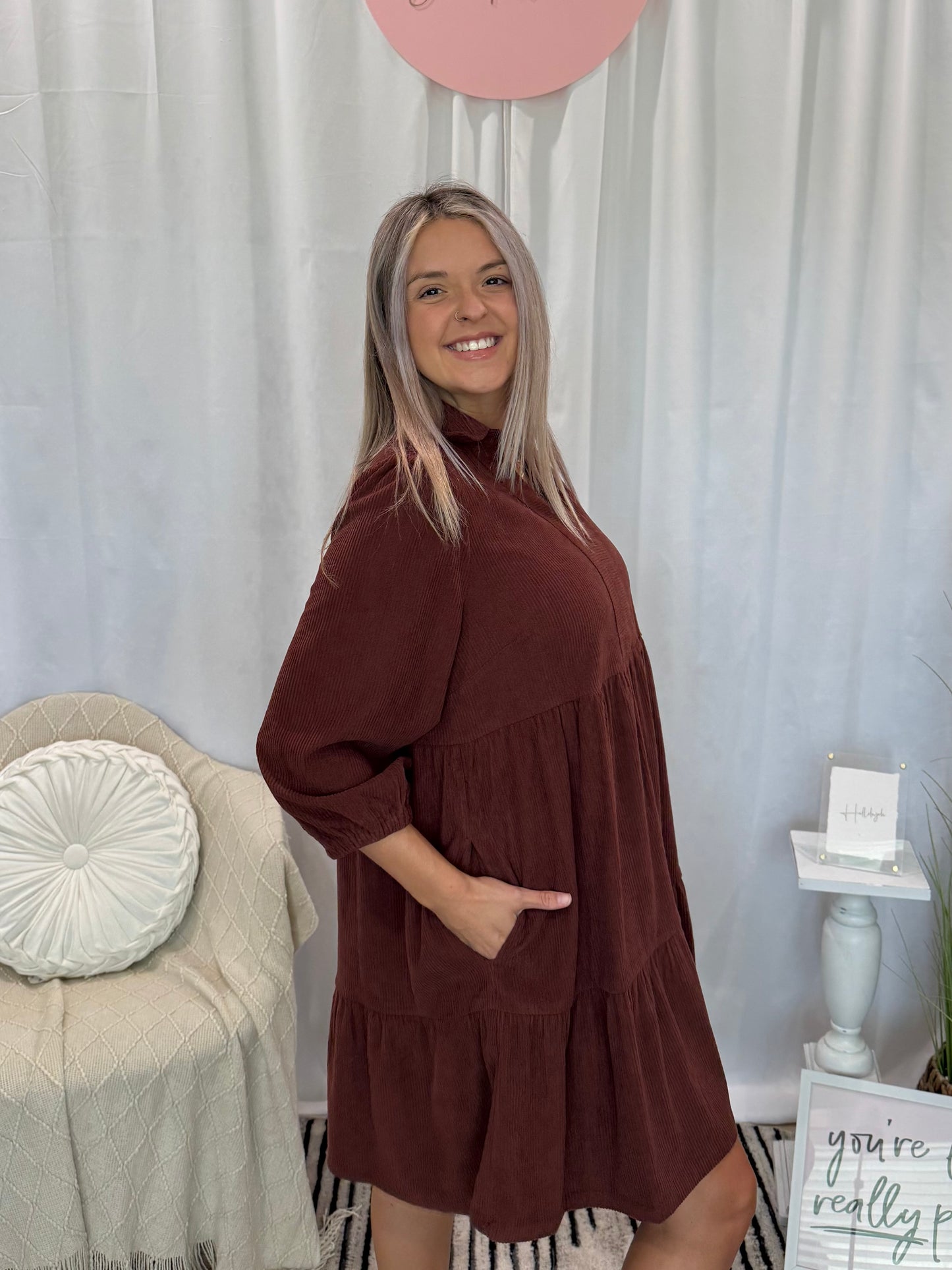 Espresso Corduroy Classic Dress (Pockets!)