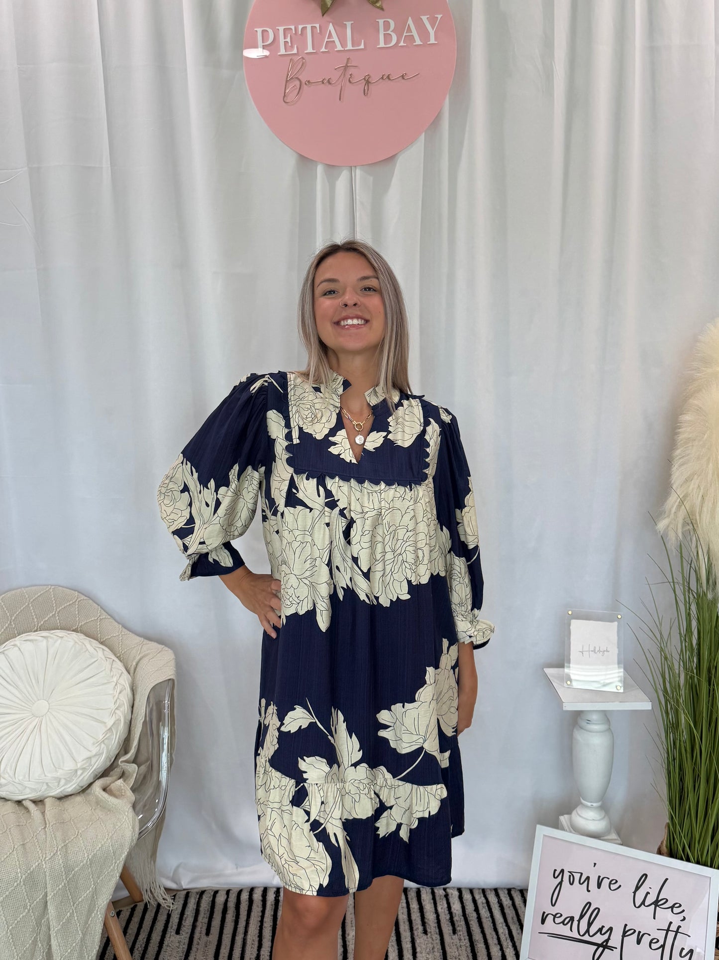 Navy Chic Floral Dress