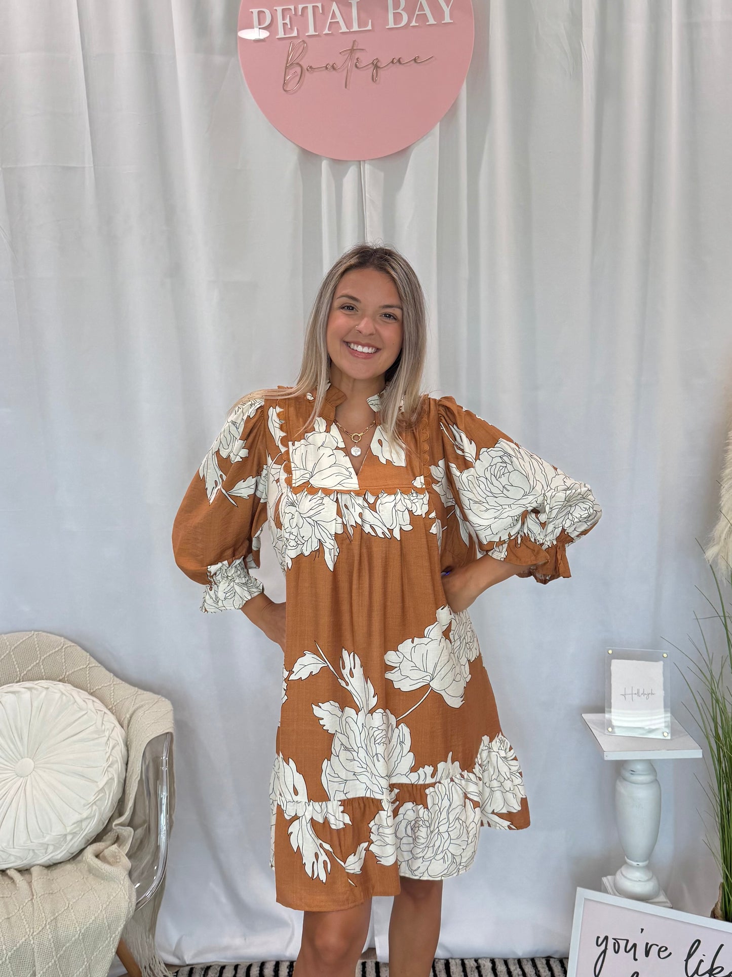 Clay Chic Floral Dress