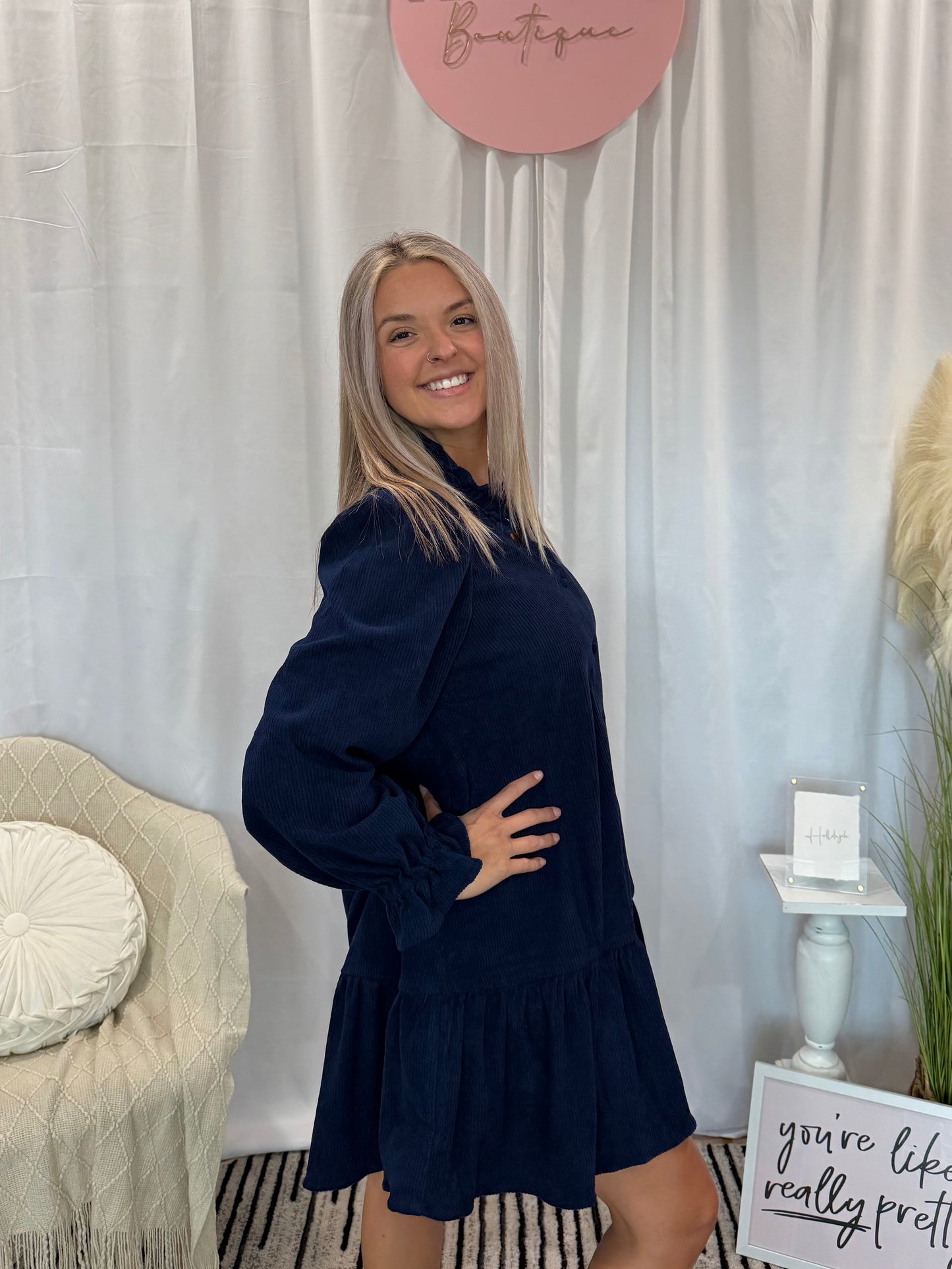 Navy Corduroy Comfort Dress