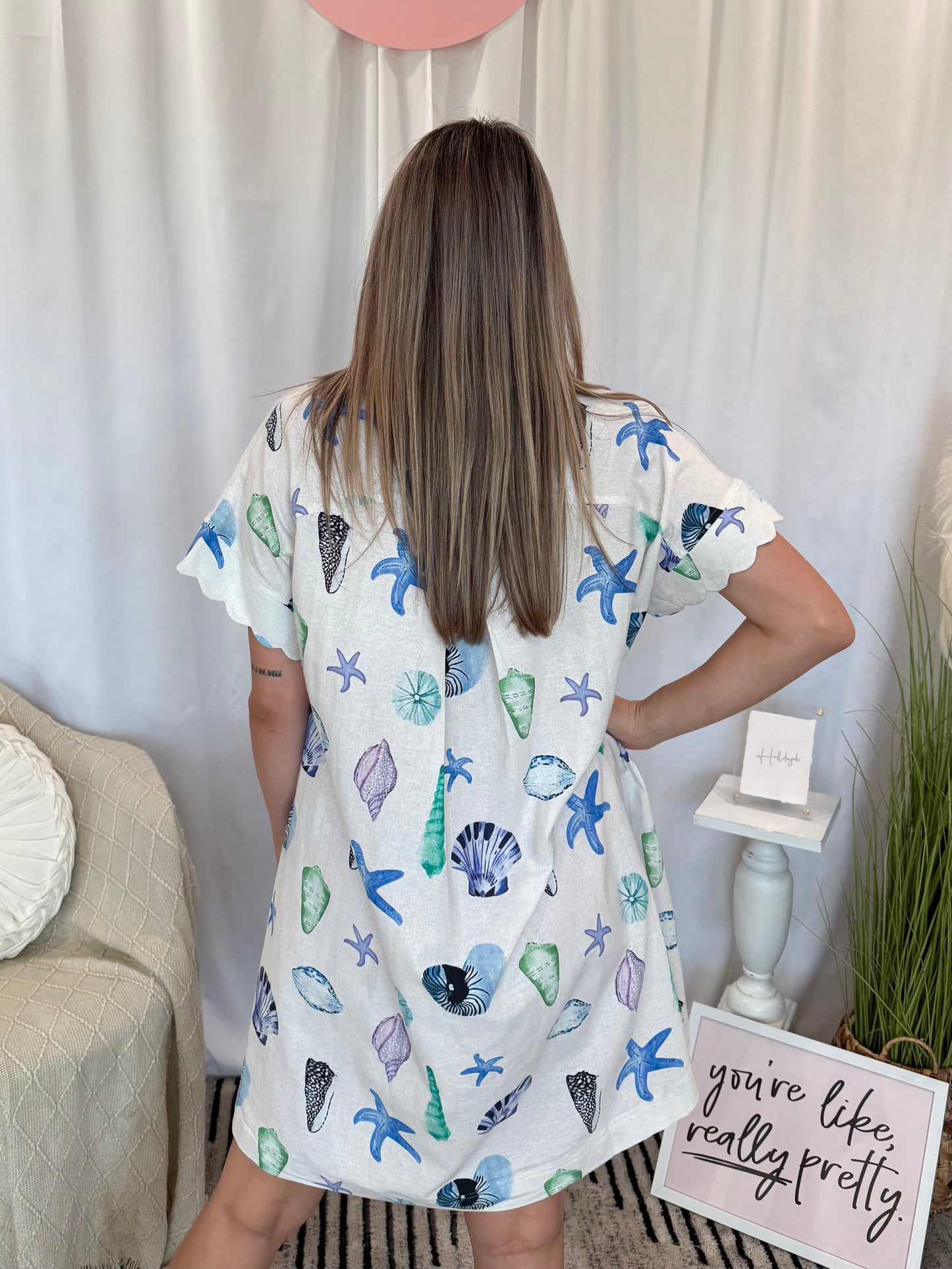 Blue Scalloped Seashell Dress (Pockets!)