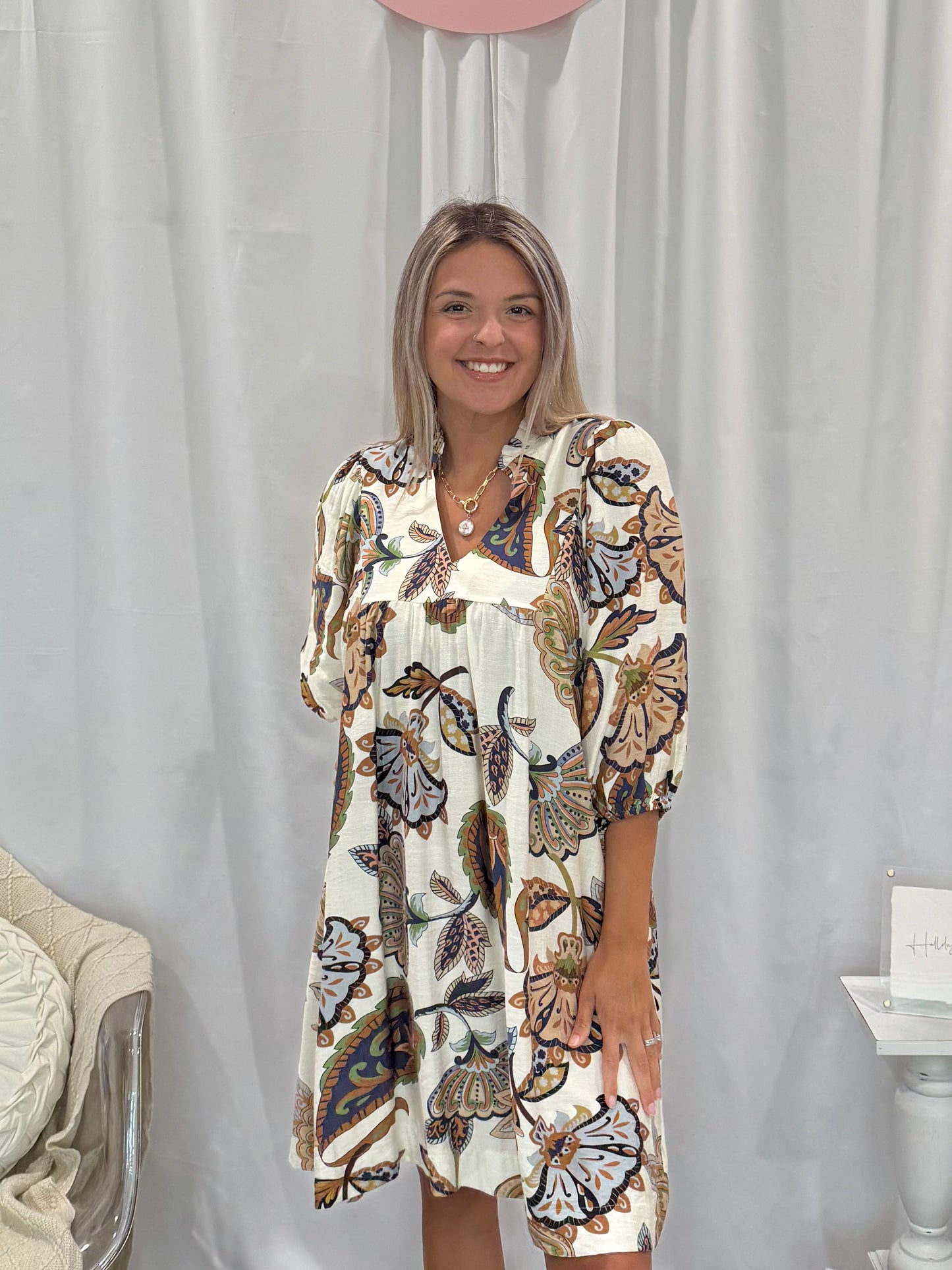 Leafy Cream Dress