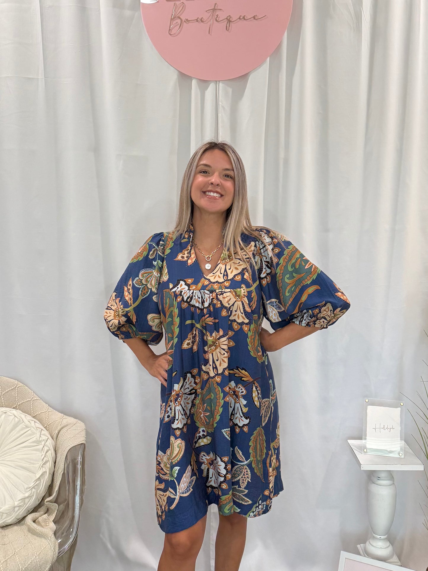 Leafy Blue Dress