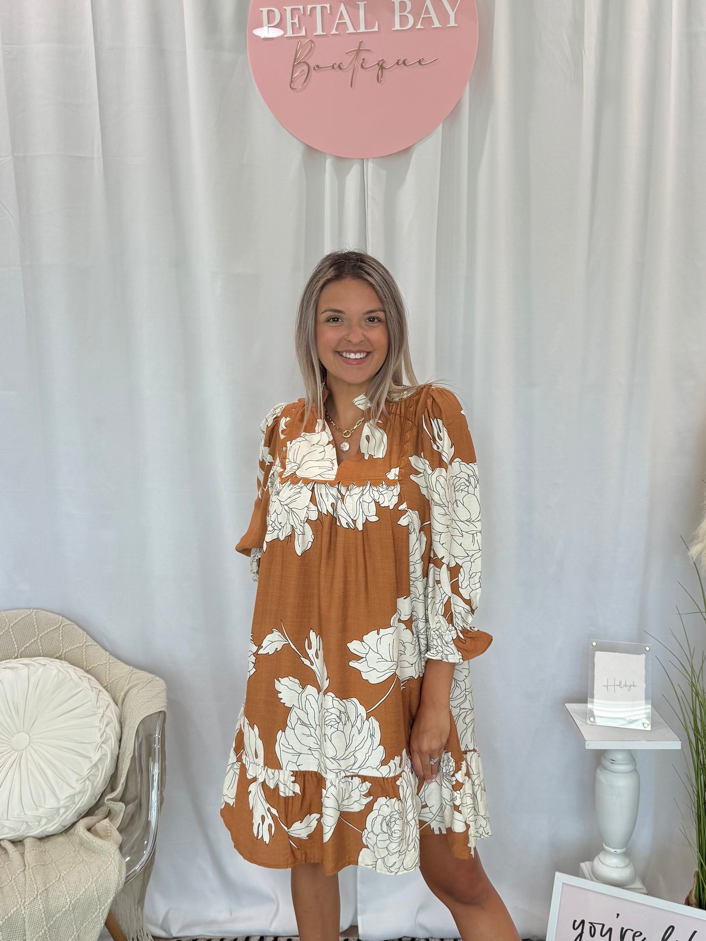 Clay Chic Floral Dress