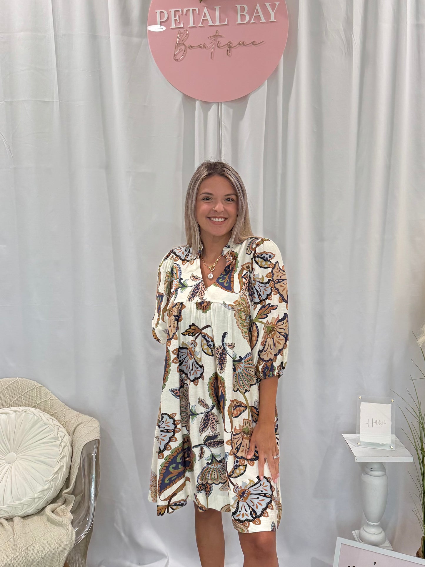 Leafy Cream Dress