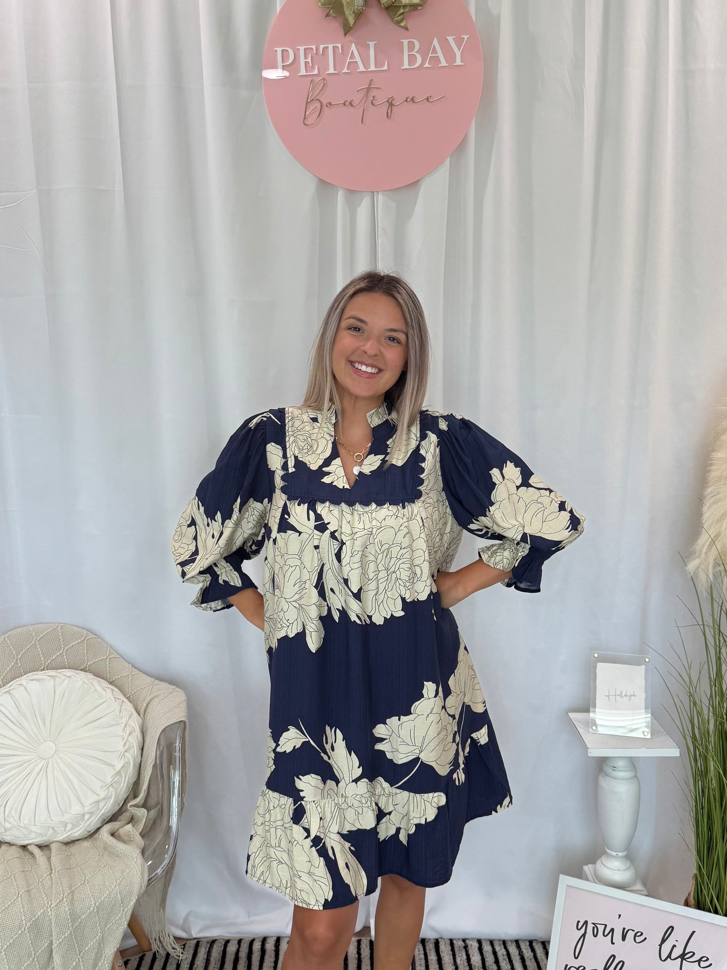 Navy Chic Floral Dress