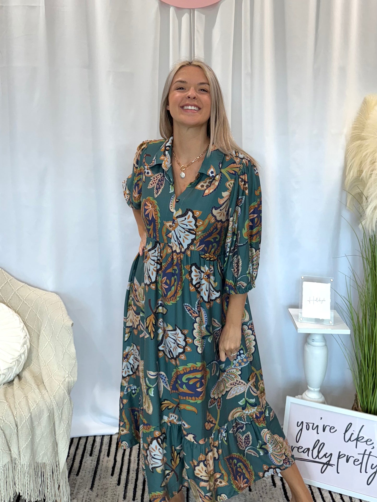 Leafy Green Midi Dress