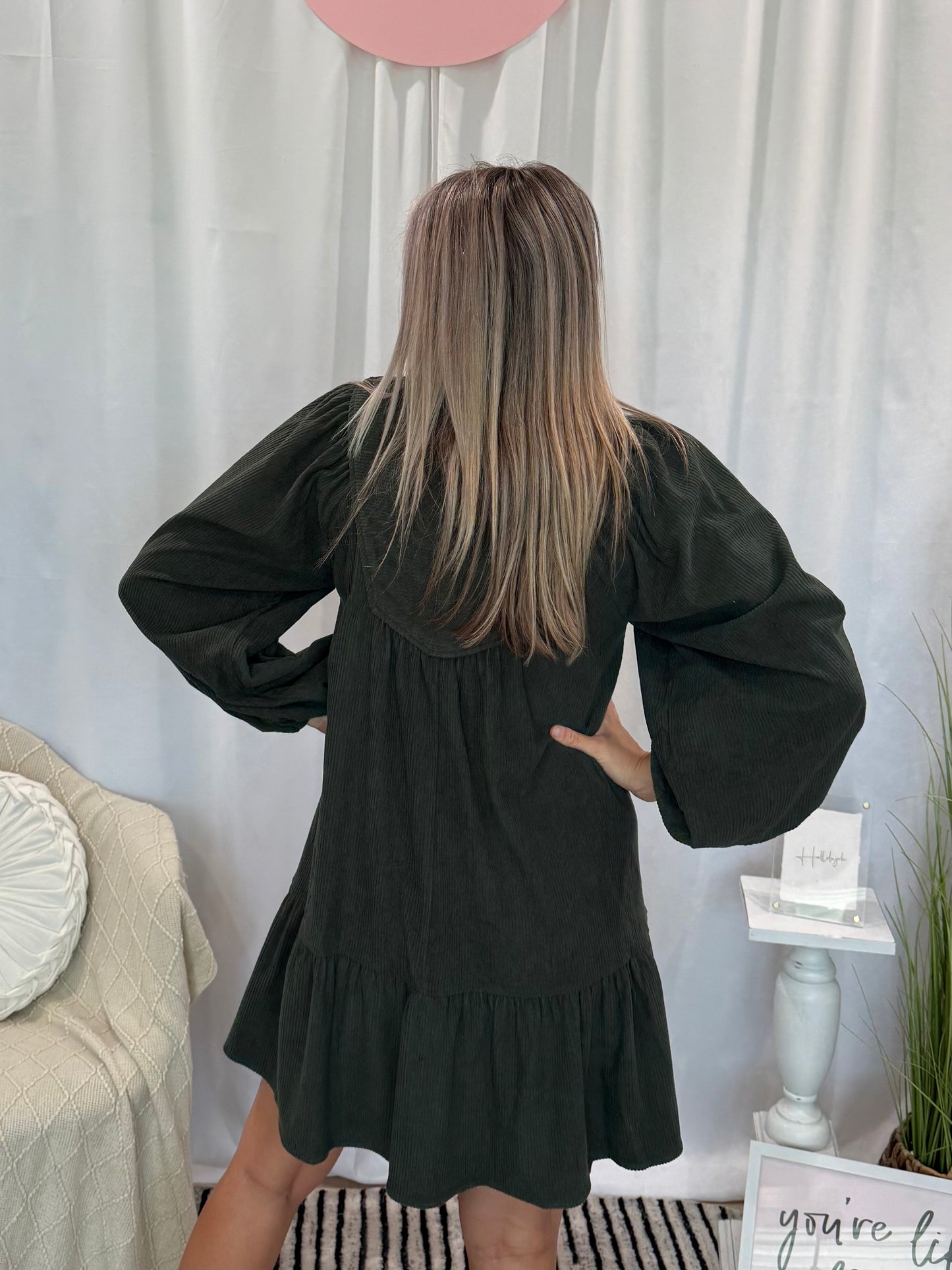 Olive Corduroy Deluxe Dress