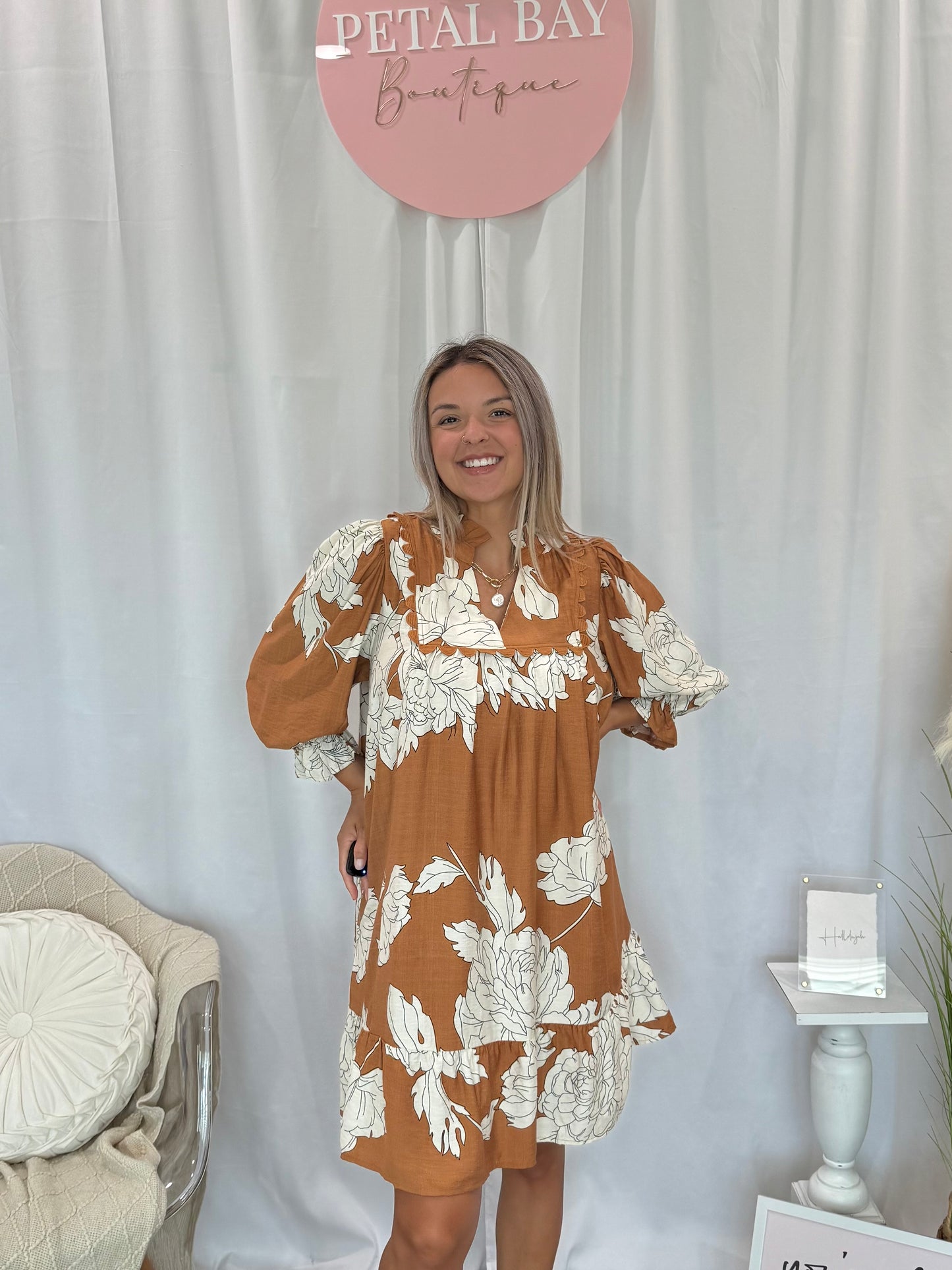 Clay Chic Floral Dress