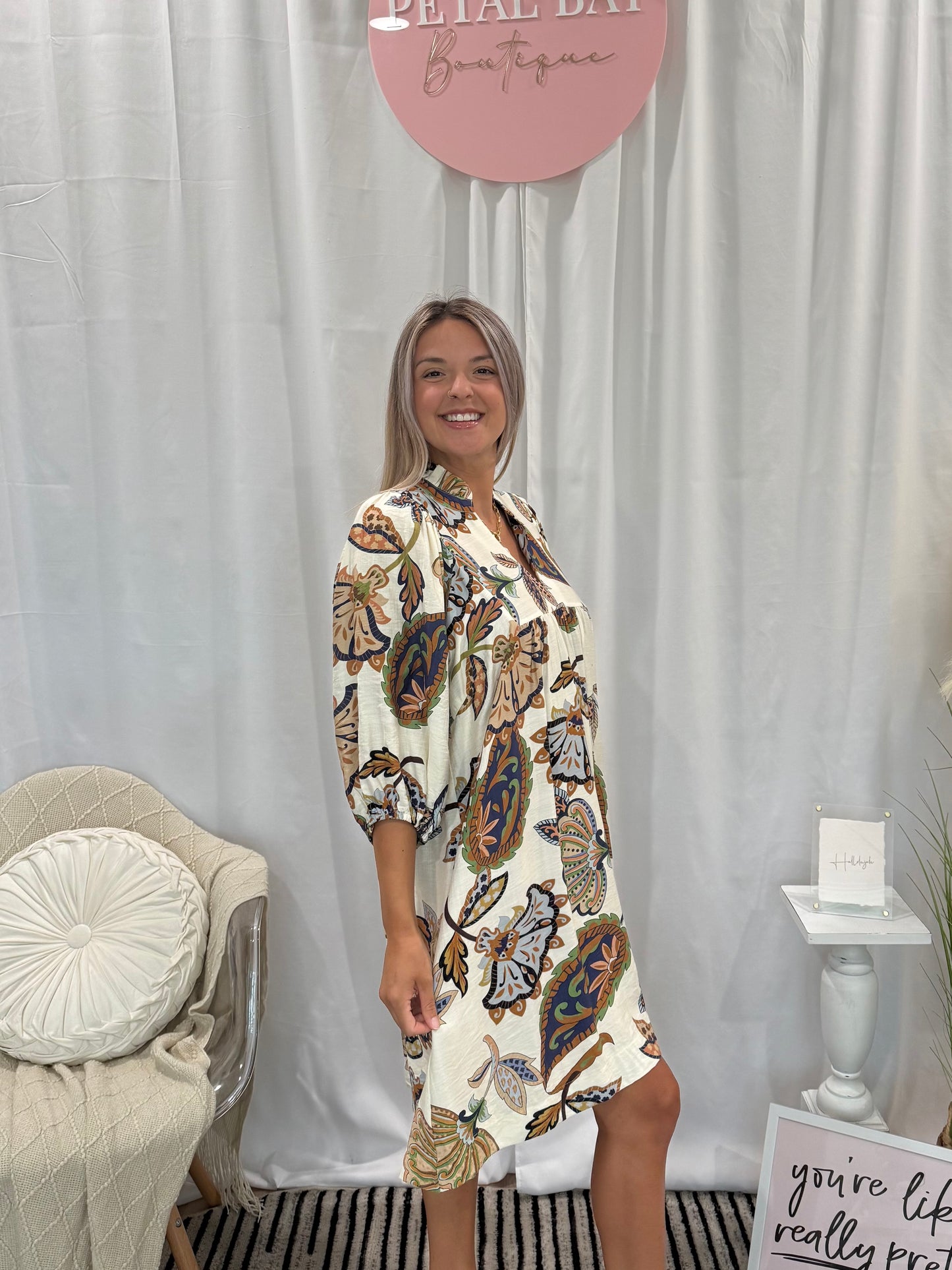 Leafy Cream Dress