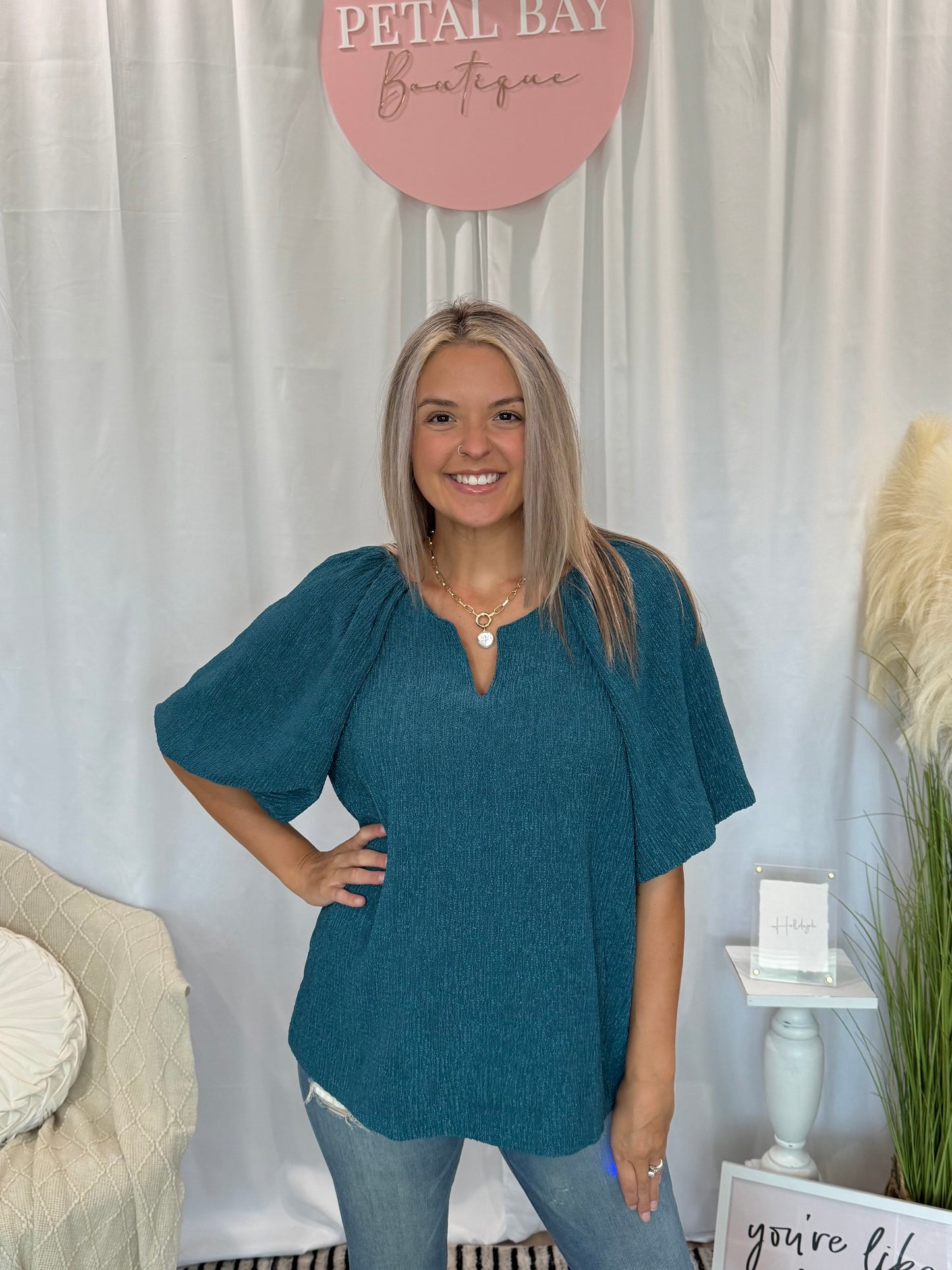 Tasteful Teal Glam Top
