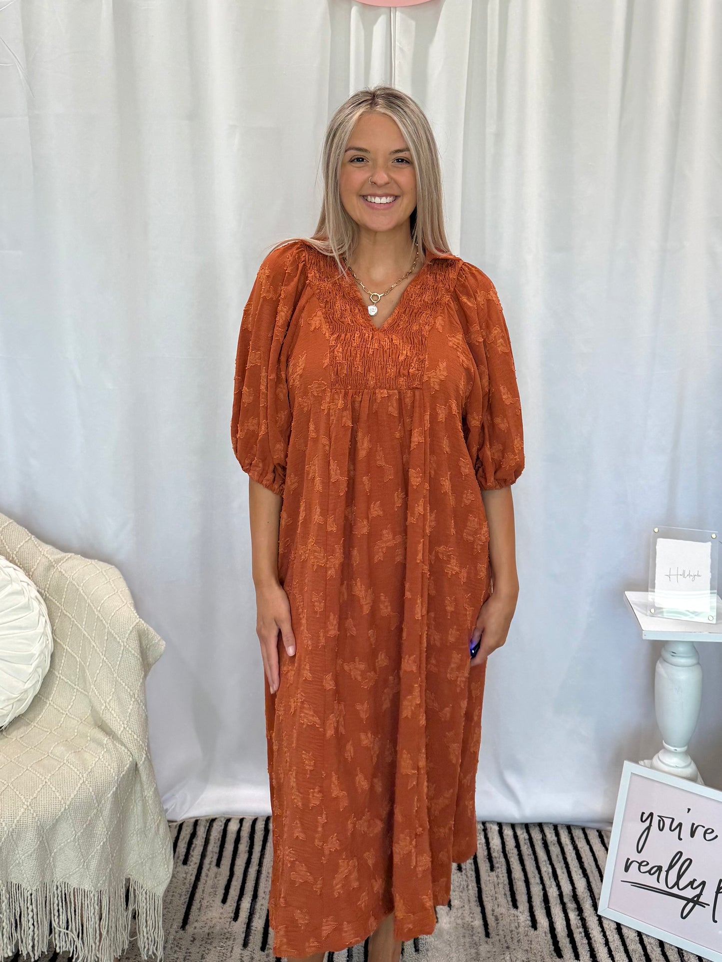 Burnt Orange Twist Dress