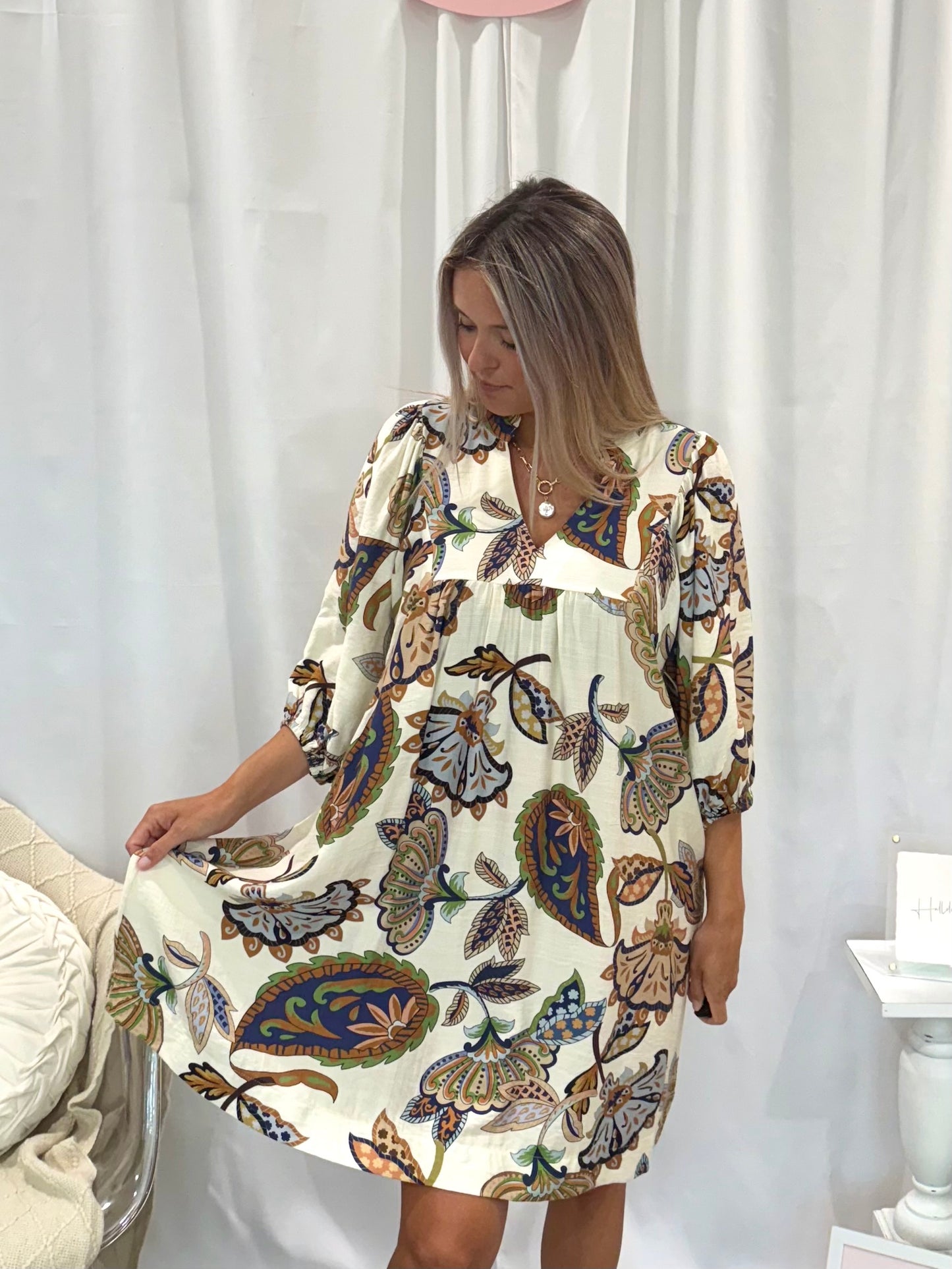 Leafy Cream Dress