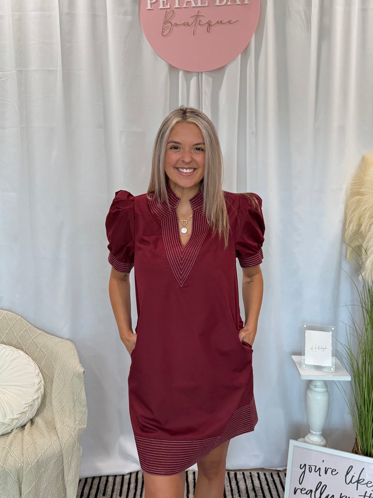 Majestic Maroon Luxury Dress (Pockets!)