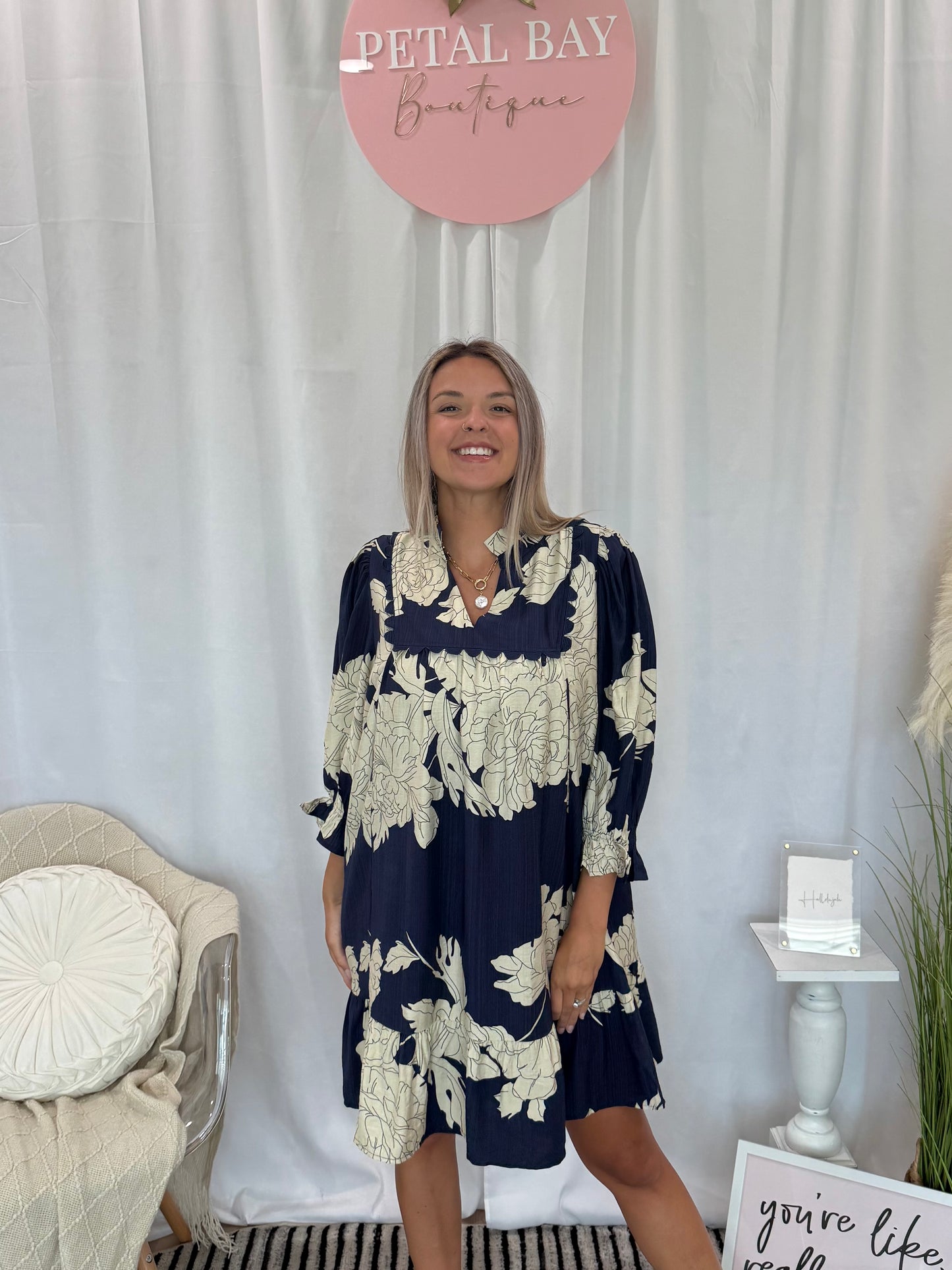 Navy Chic Floral Dress
