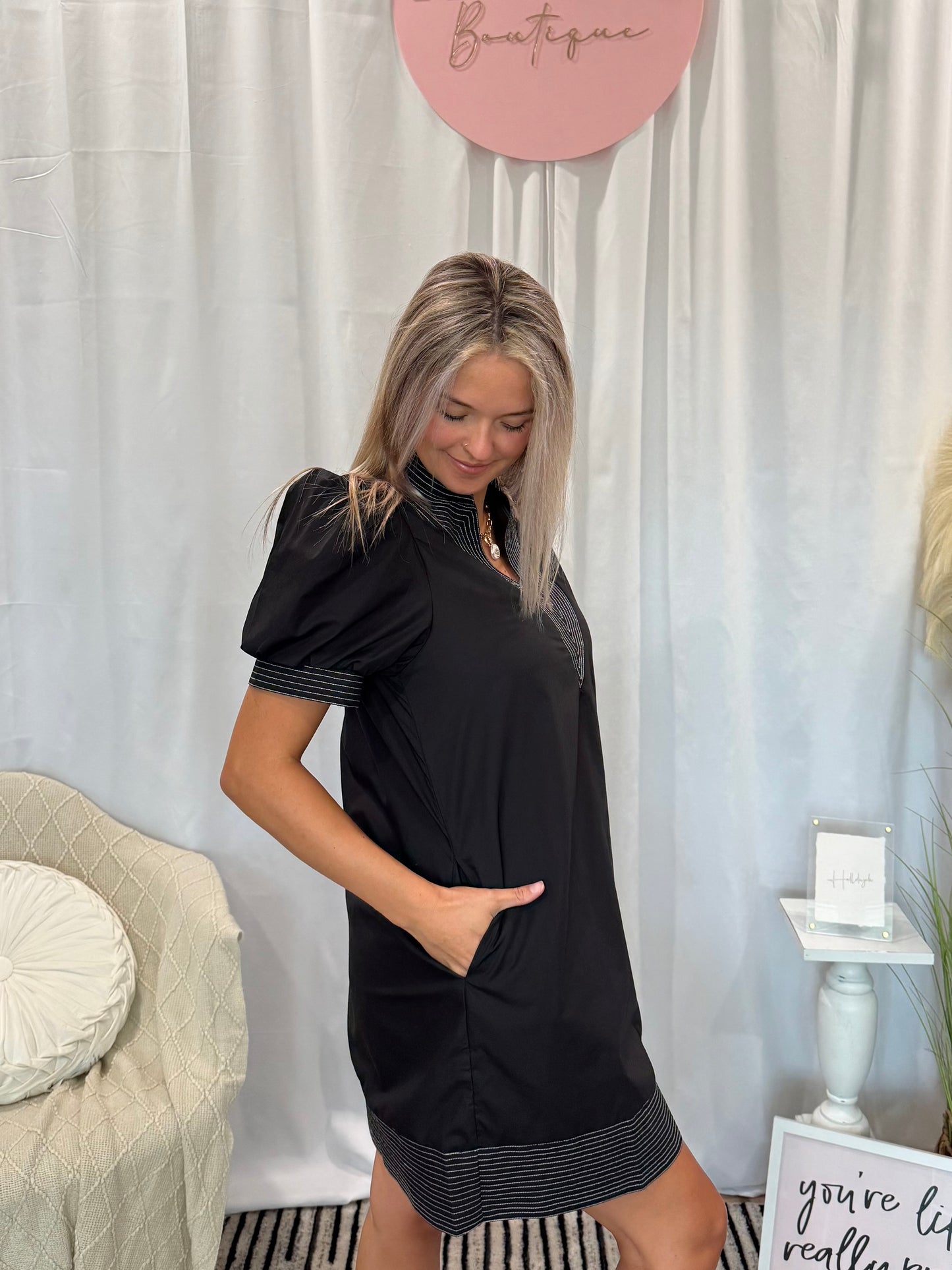 Blazing Black Luxury Dress (Pockets!)