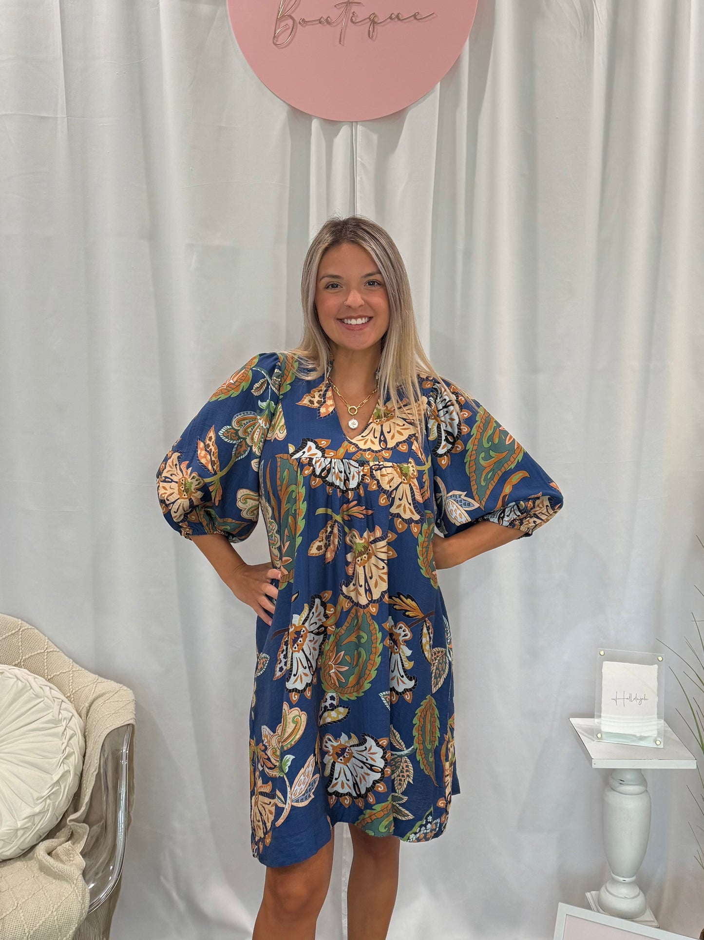 Leafy Blue Dress