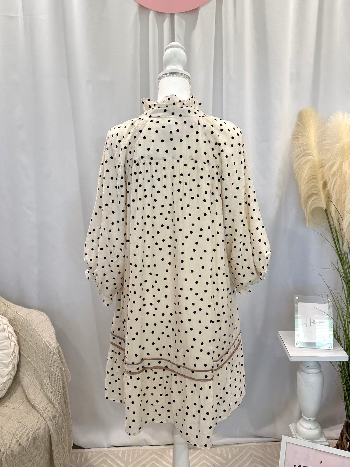 Cream Polka Dot Dress (Pockets!)