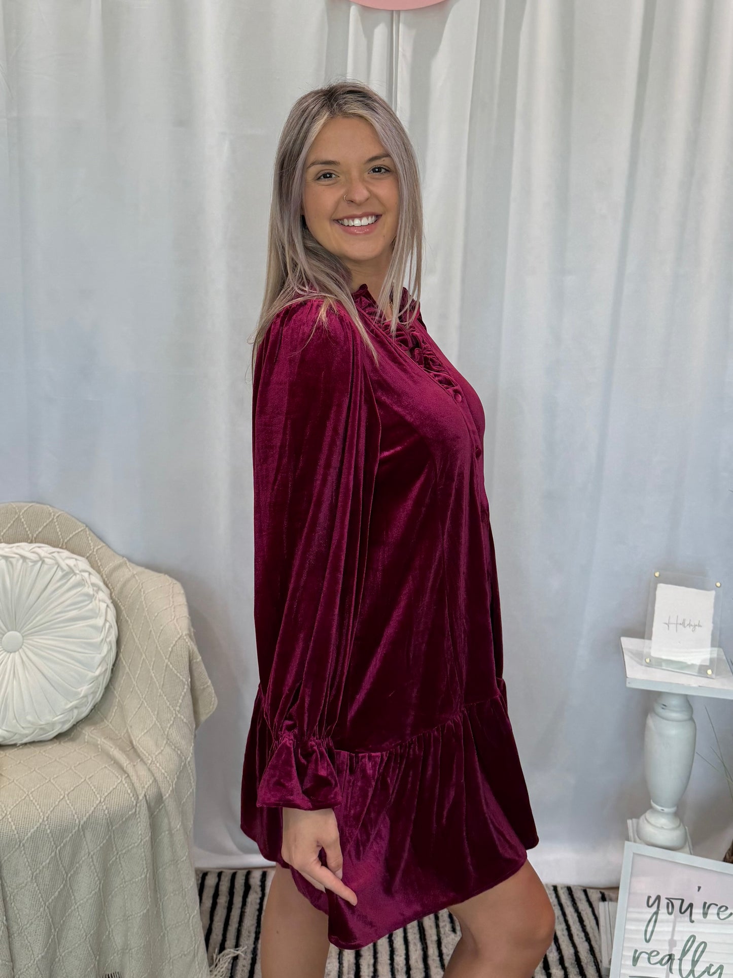 Wine Velvet Dress