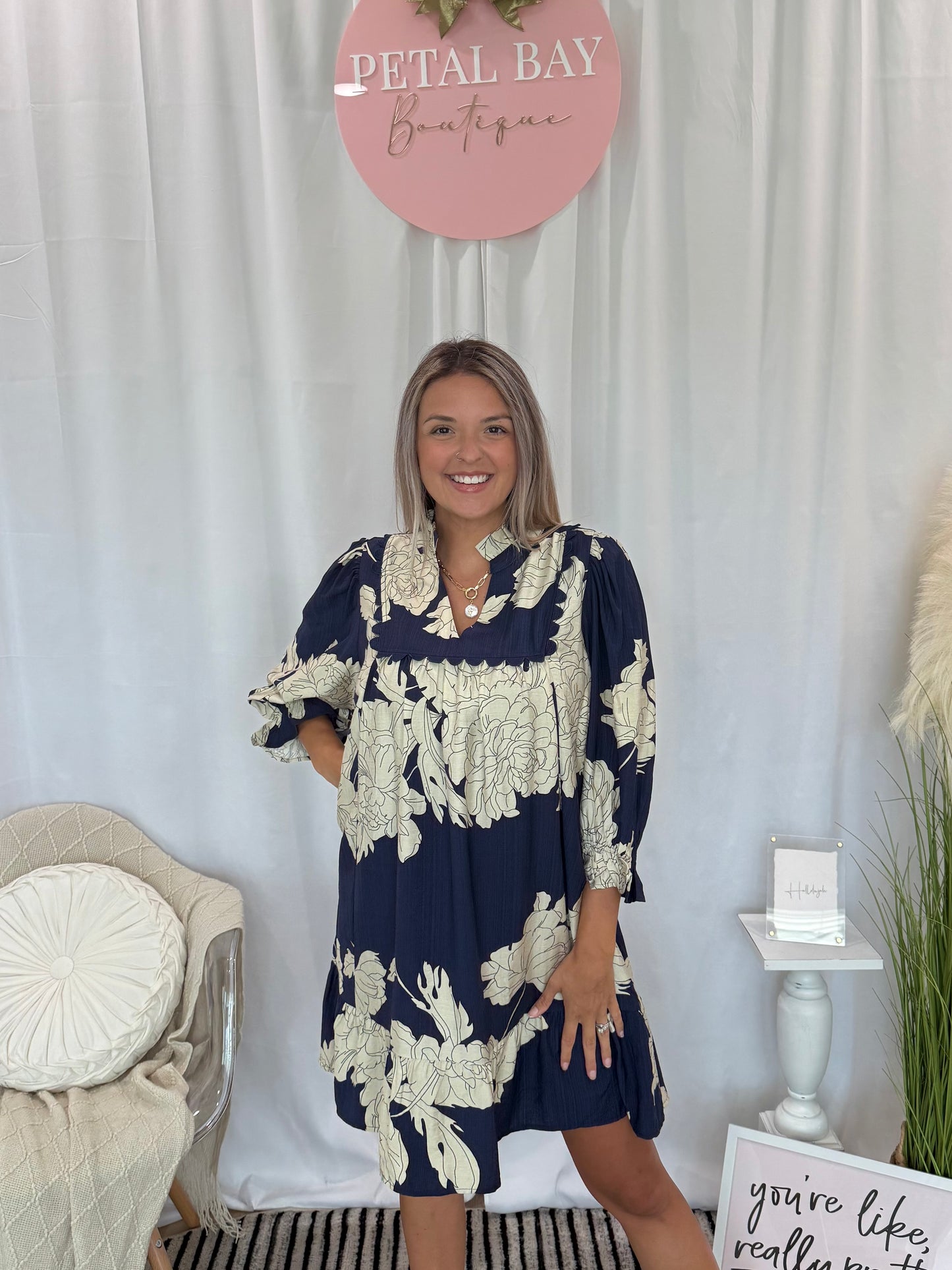 Navy Chic Floral Dress