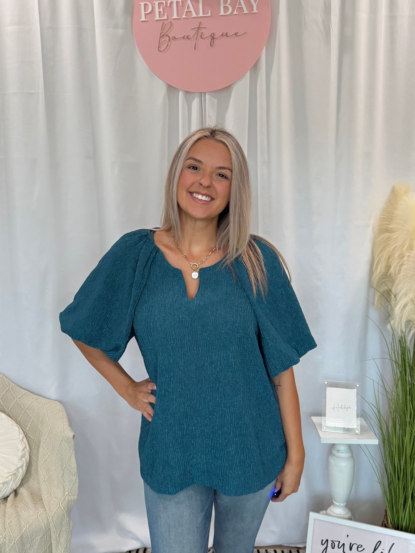 Tasteful Teal Glam Top