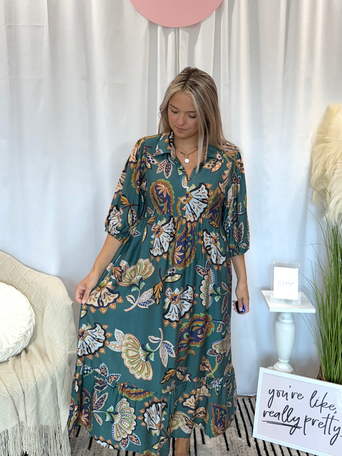Leafy Green Midi Dress
