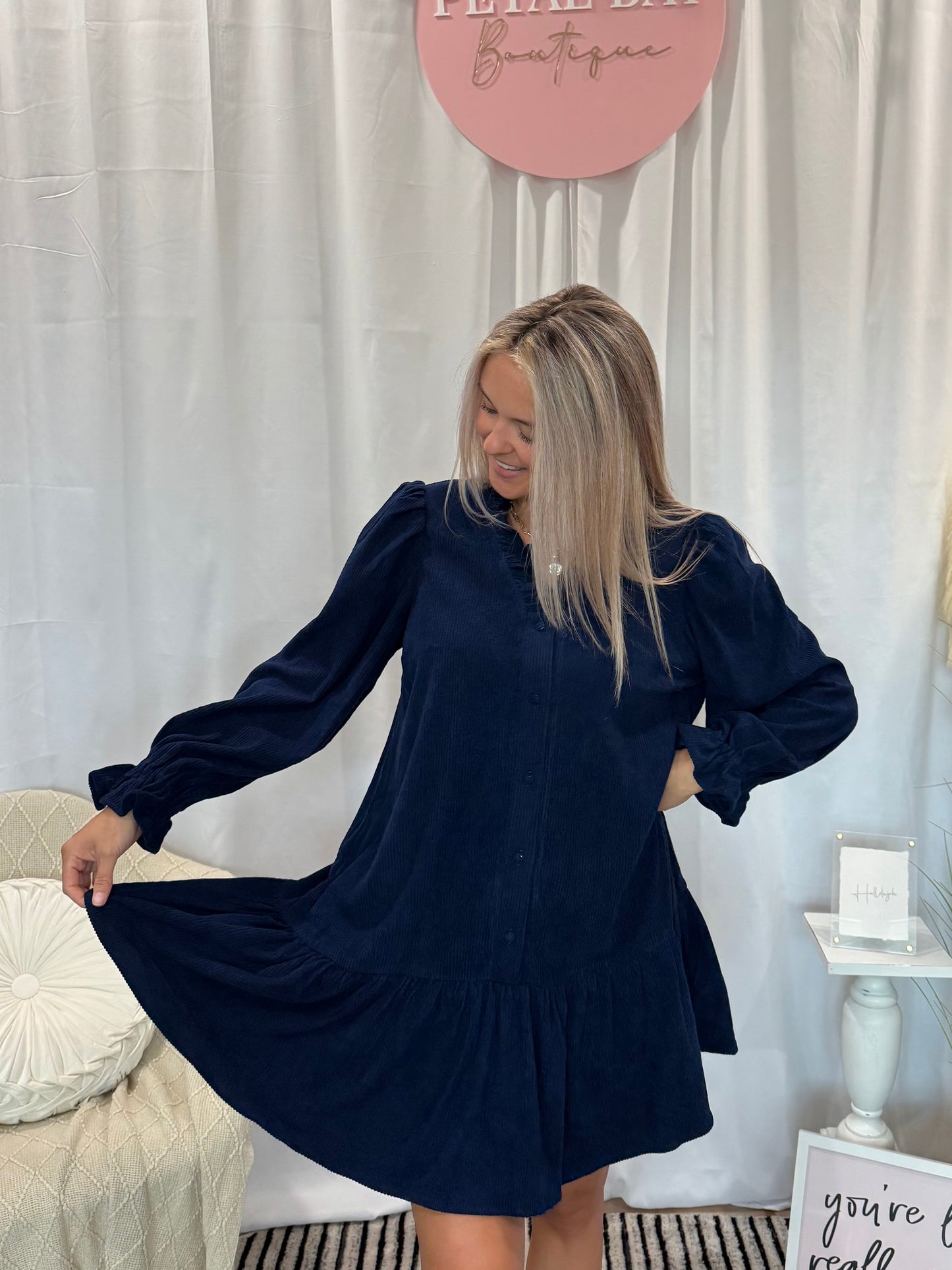 Navy Corduroy Comfort Dress