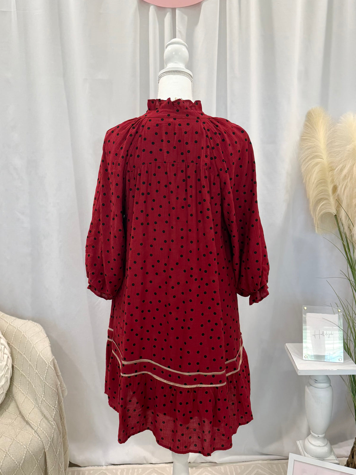 Cranberry Polka Dot Dress (Pockets!)