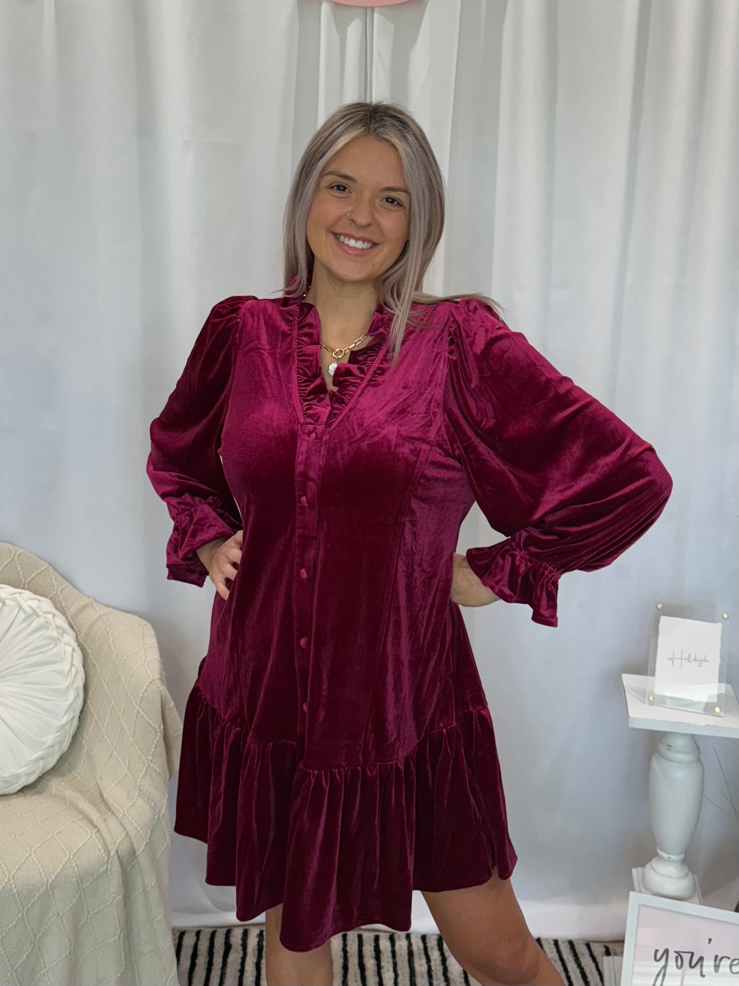 Wine Velvet Dress