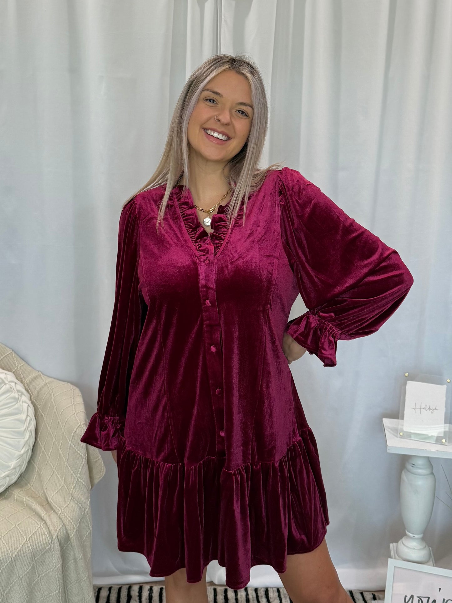 Wine Velvet Dress