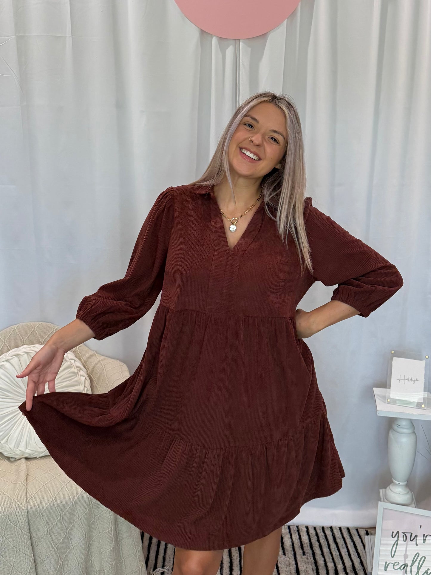 Espresso Corduroy Classic Dress (Pockets!)