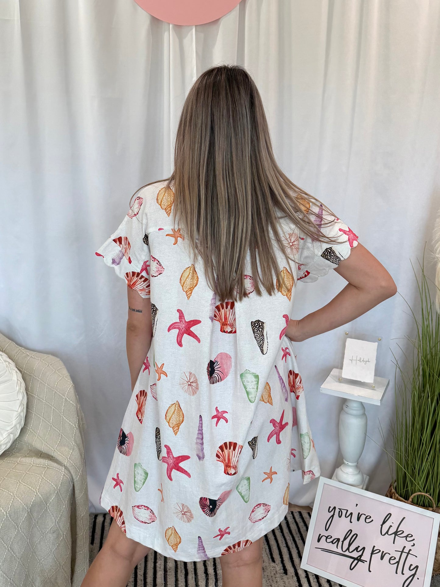 Coral Scalloped Seashell Dress (Pockets!)