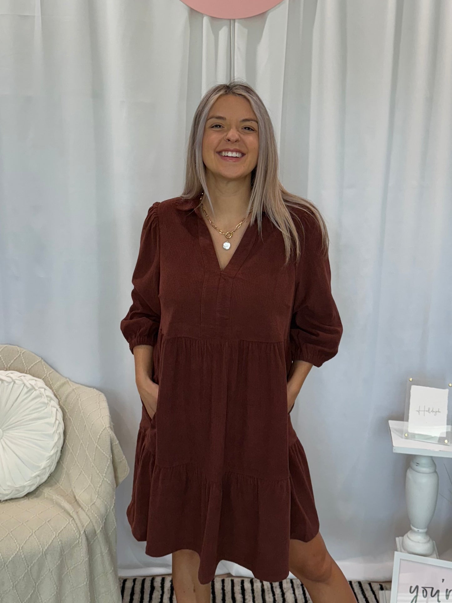 Espresso Corduroy Classic Dress (Pockets!)