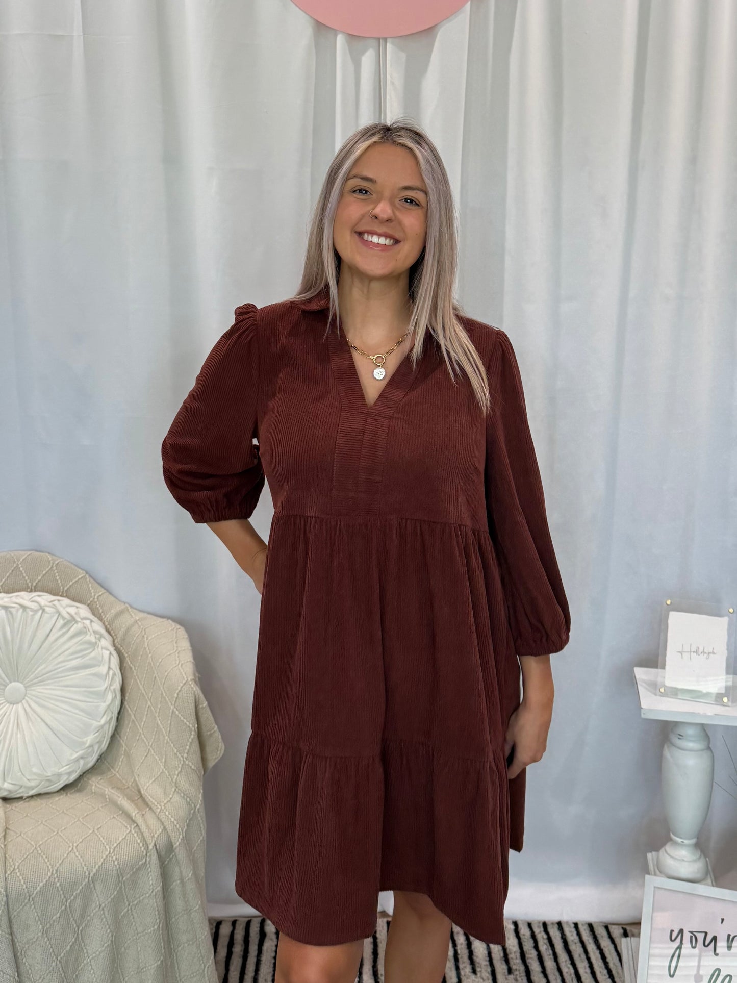 Espresso Corduroy Classic Dress (Pockets!)